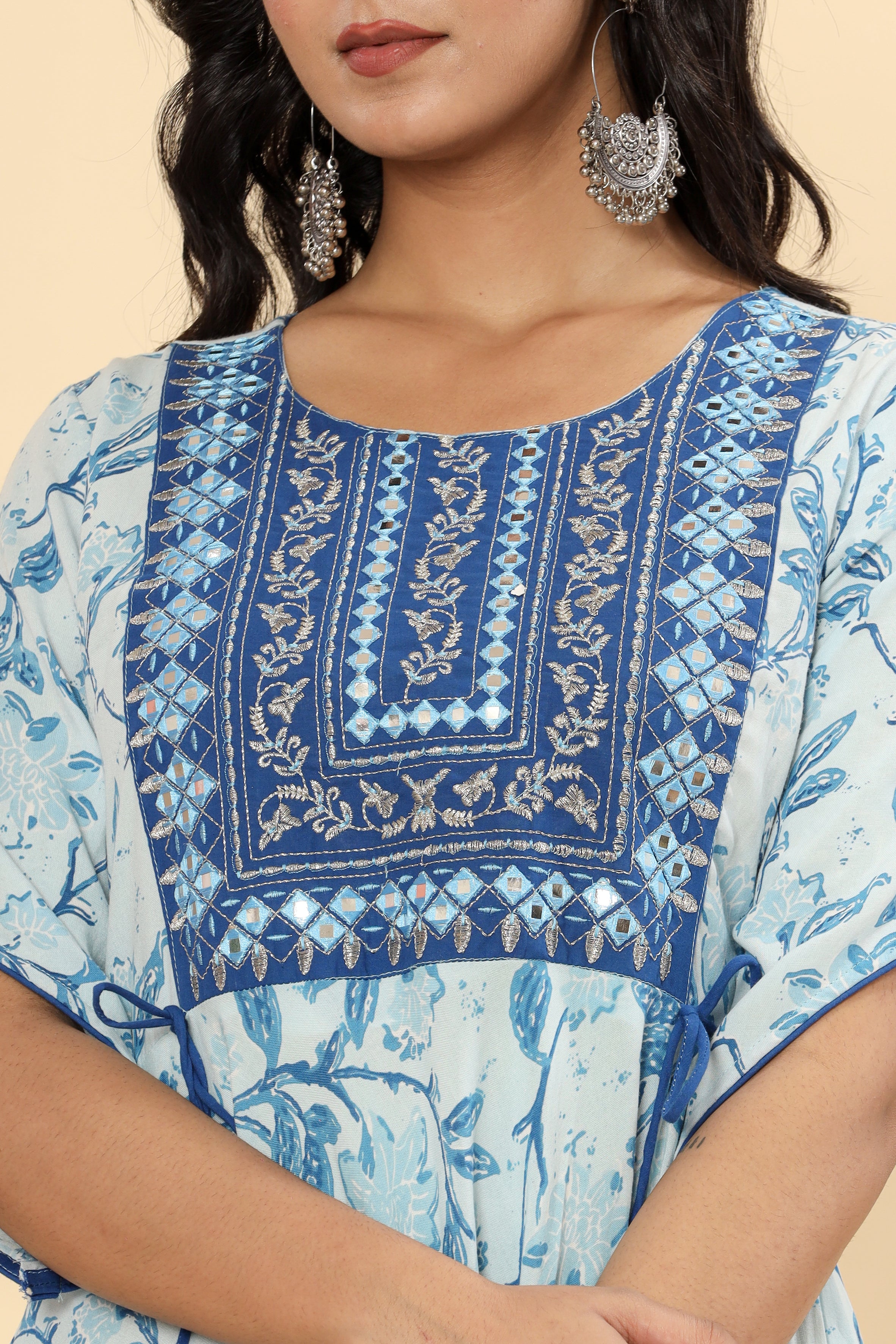 OJASWITA Blue & White Floral Print Gown