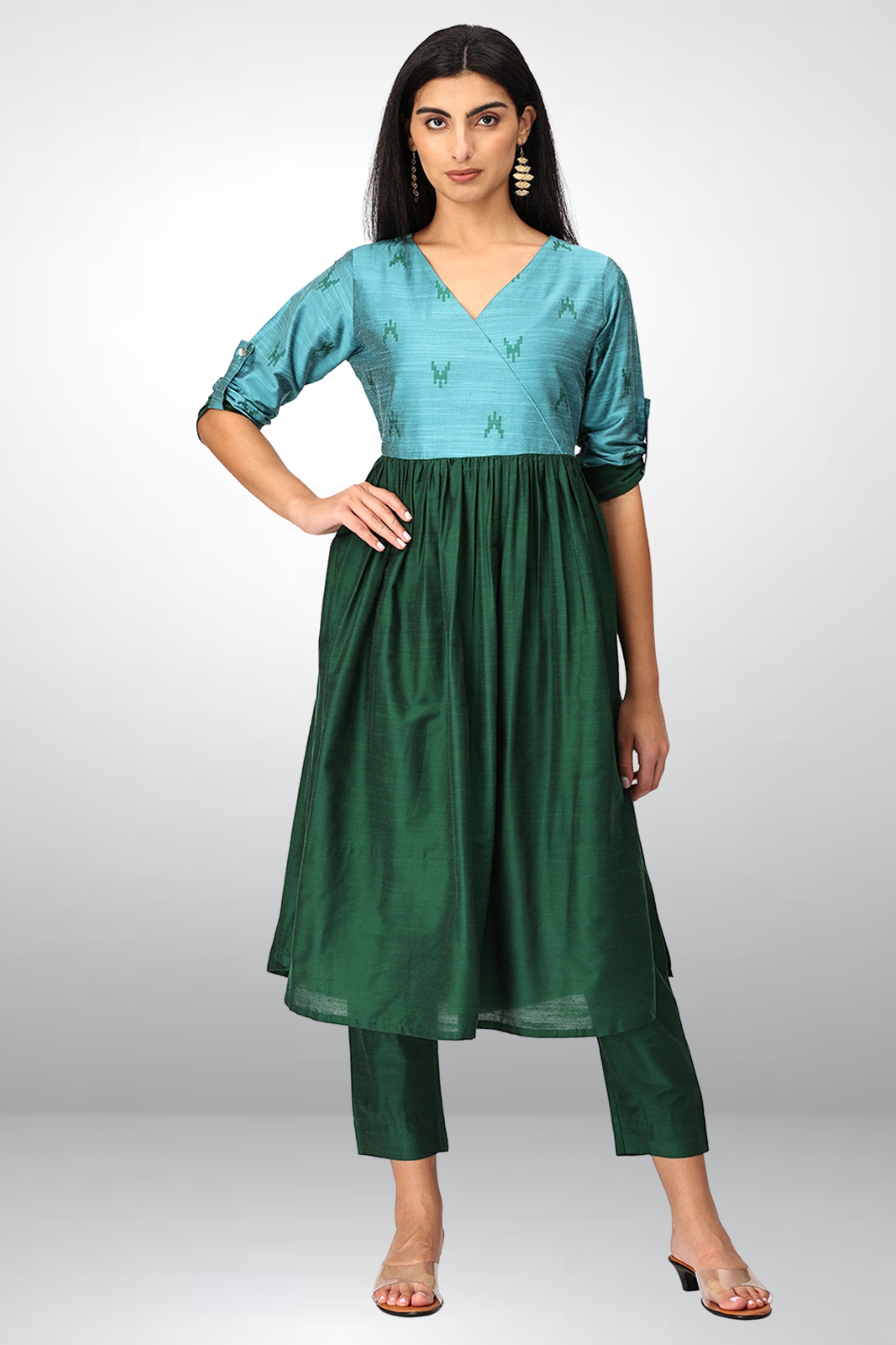 INAKSHINI Flared Green Kurti Set