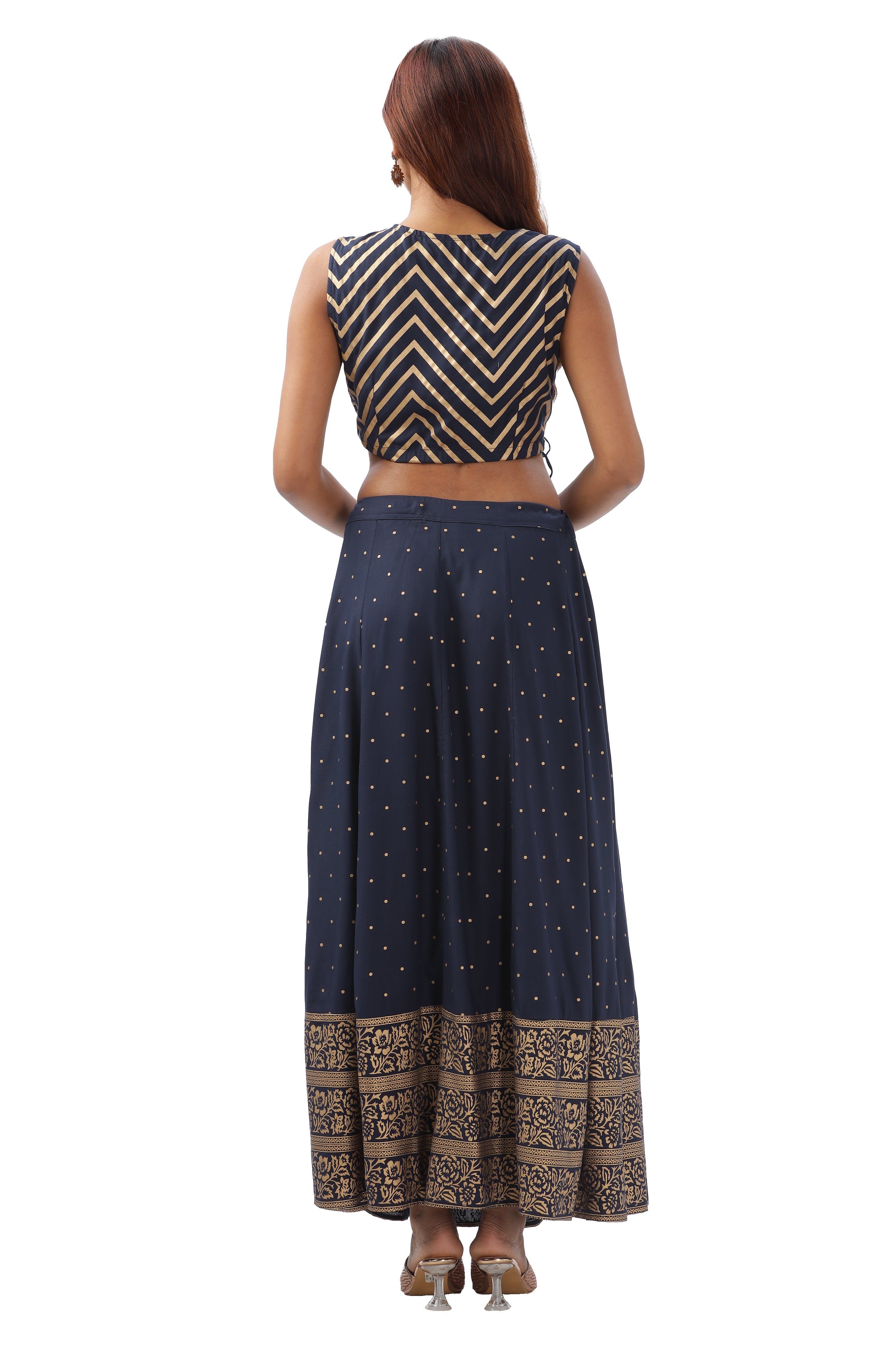 INAKSHINI Rust & Blue Foil Print Indo Western