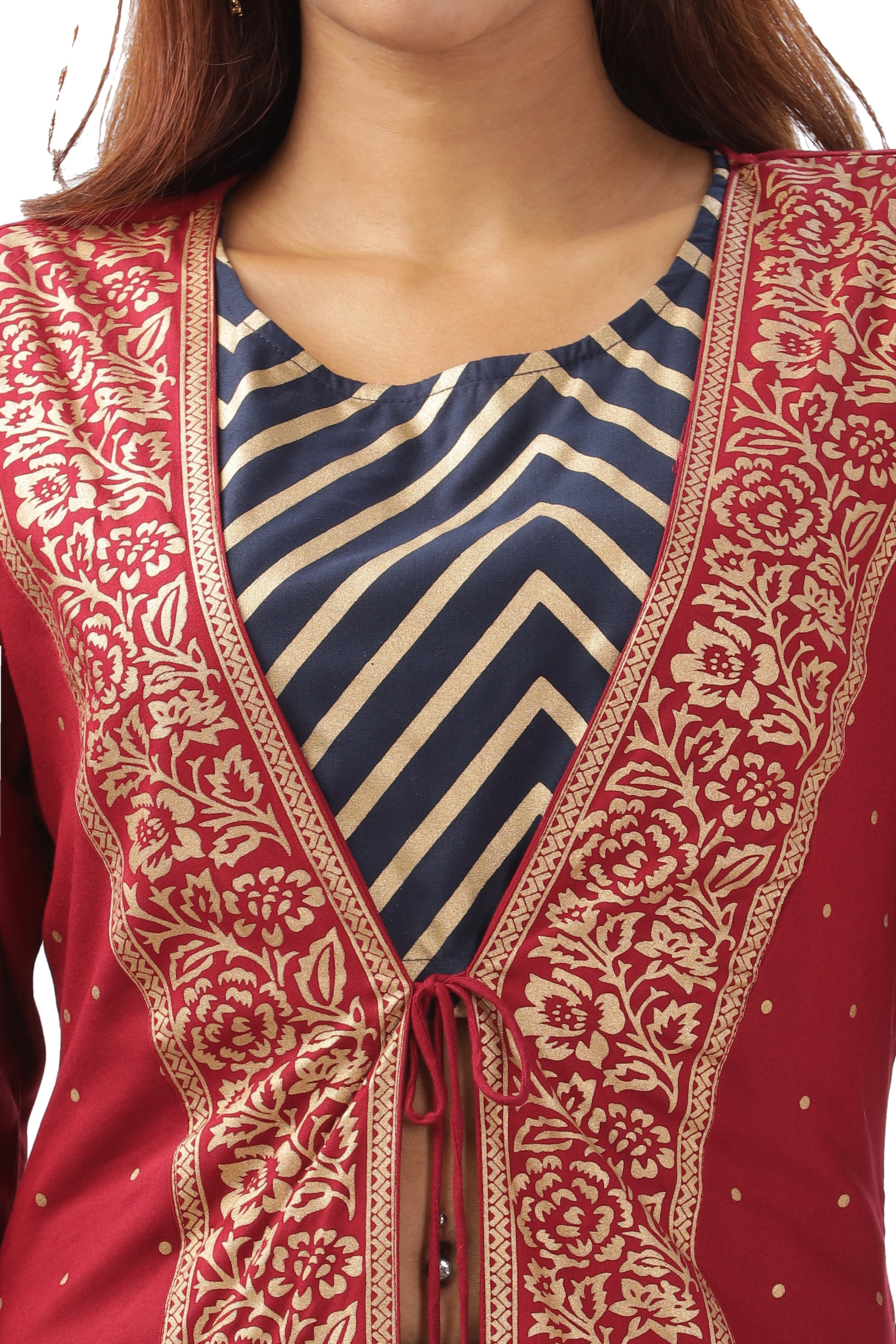 INAKSHINI Rust & Blue Foil Print Indo Western