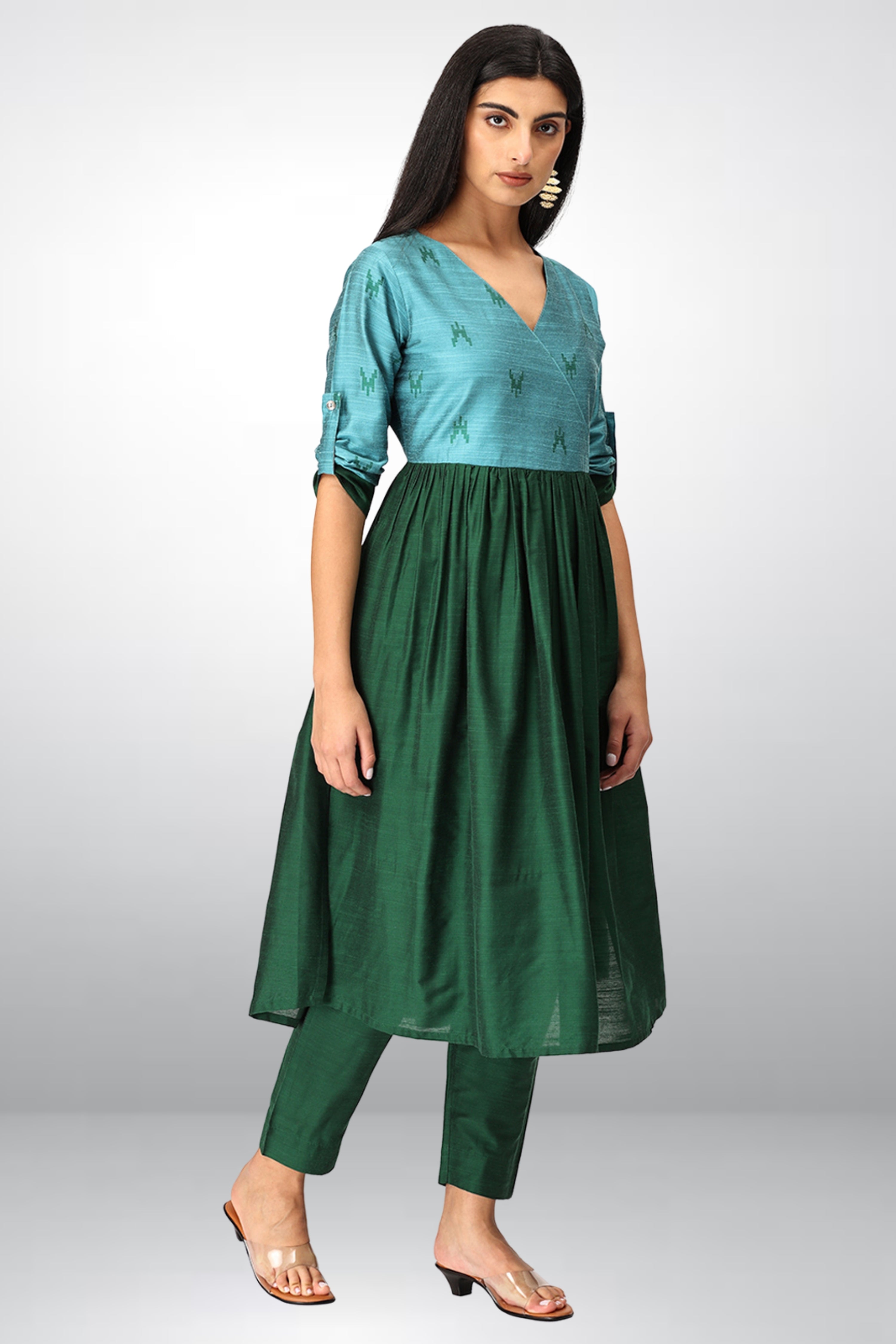 INAKSHINI Flared Green Kurti Set