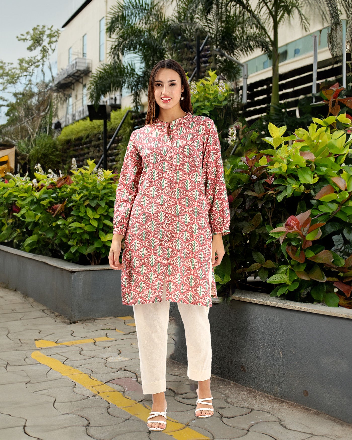 OJASWITA Peach Printed Kurti set