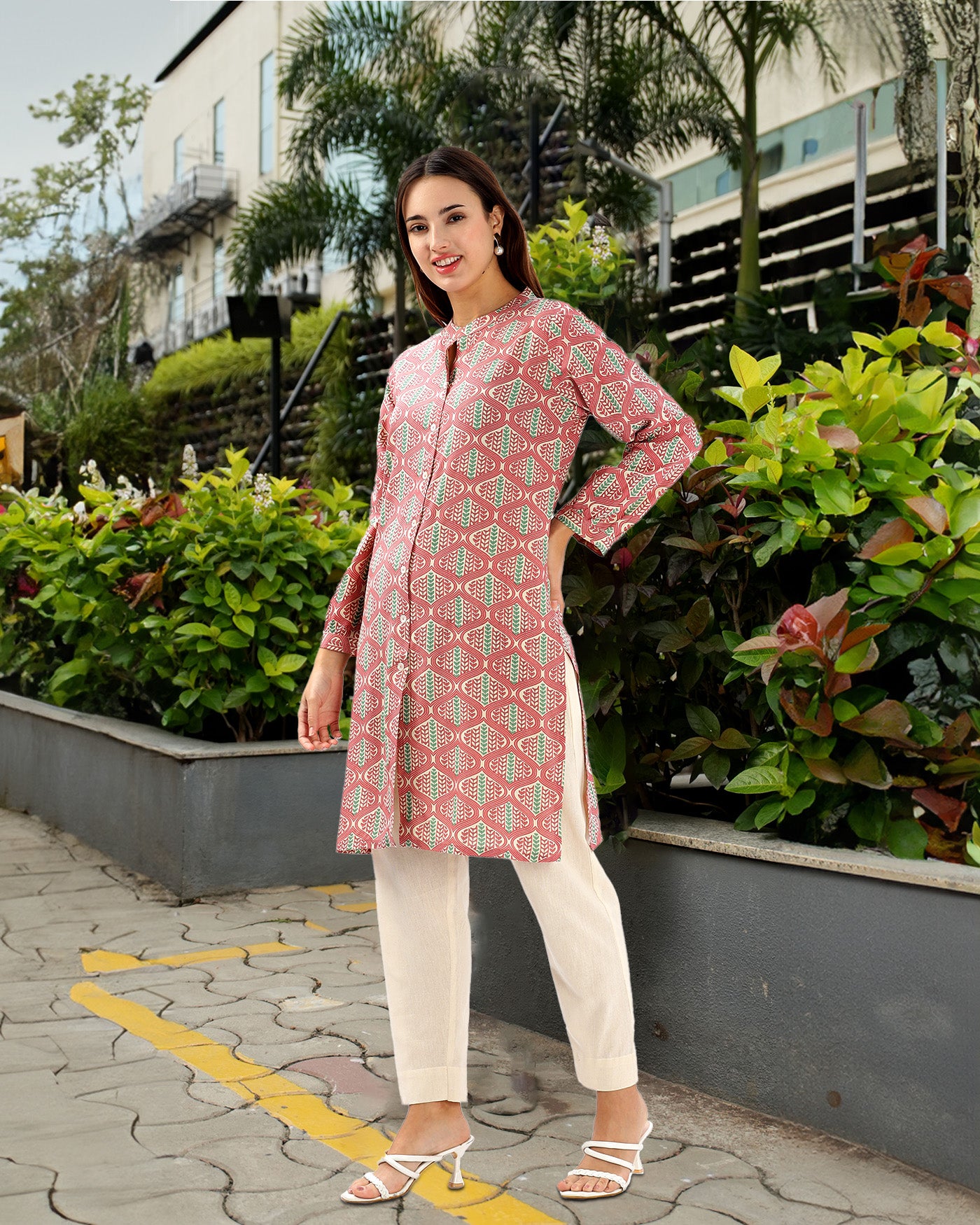 OJASWITA Peach Printed Kurti set