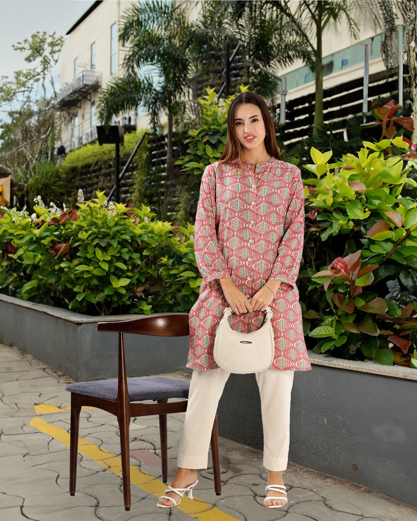 OJASWITA Peach Printed Kurti set