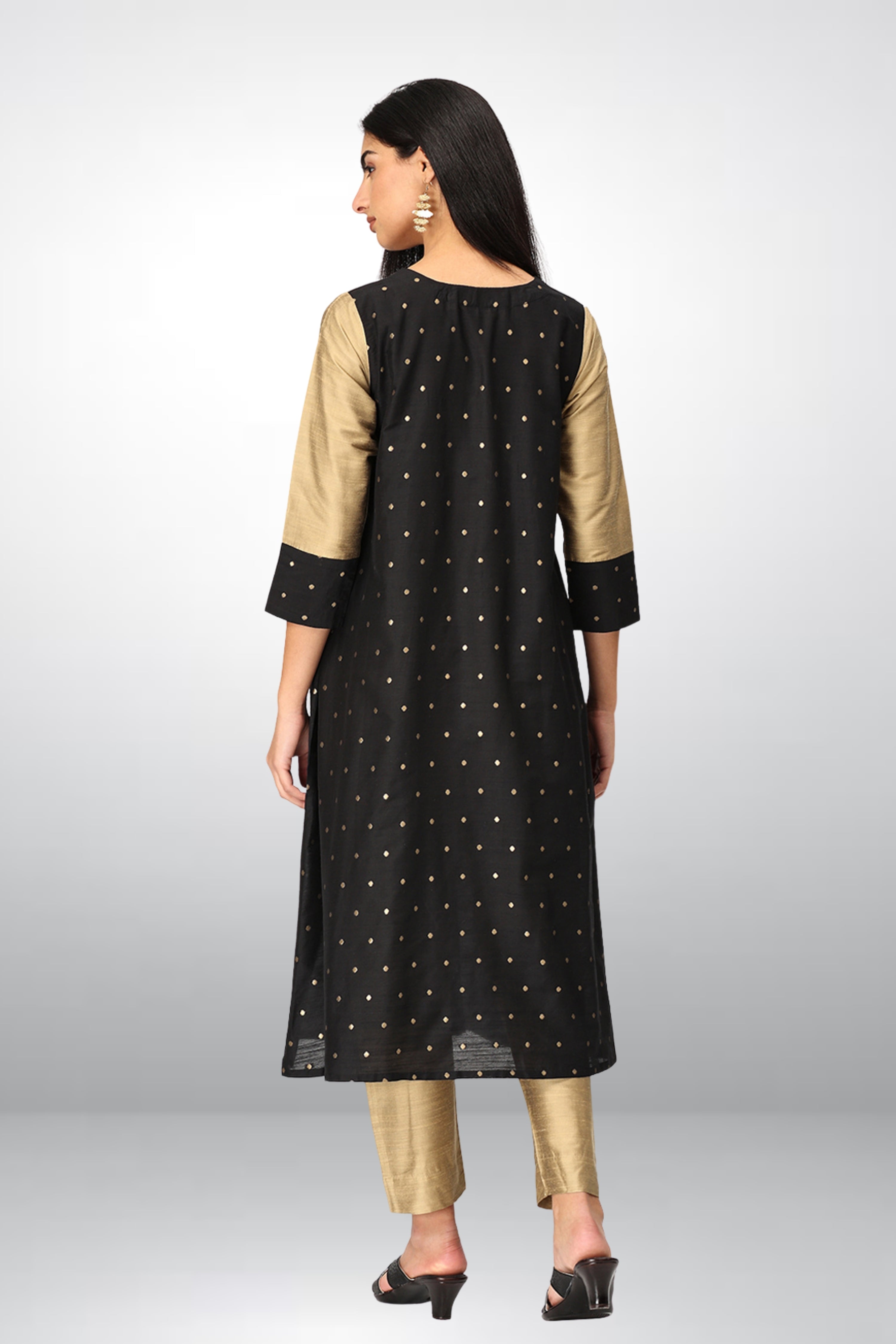 INAKSHINI Flared Black & Gold Kurti Set