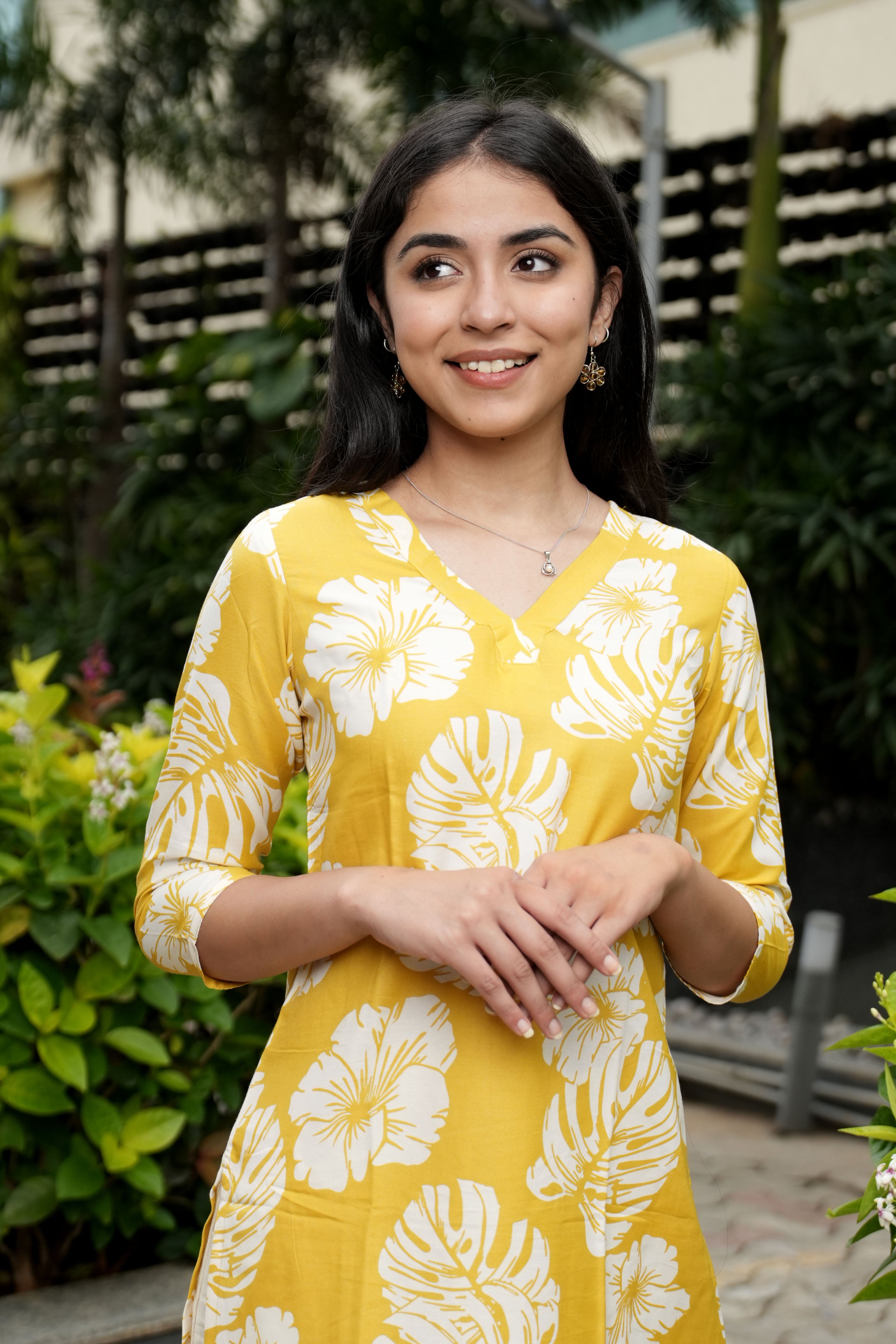 OJASWITA Yellow & White Kurti