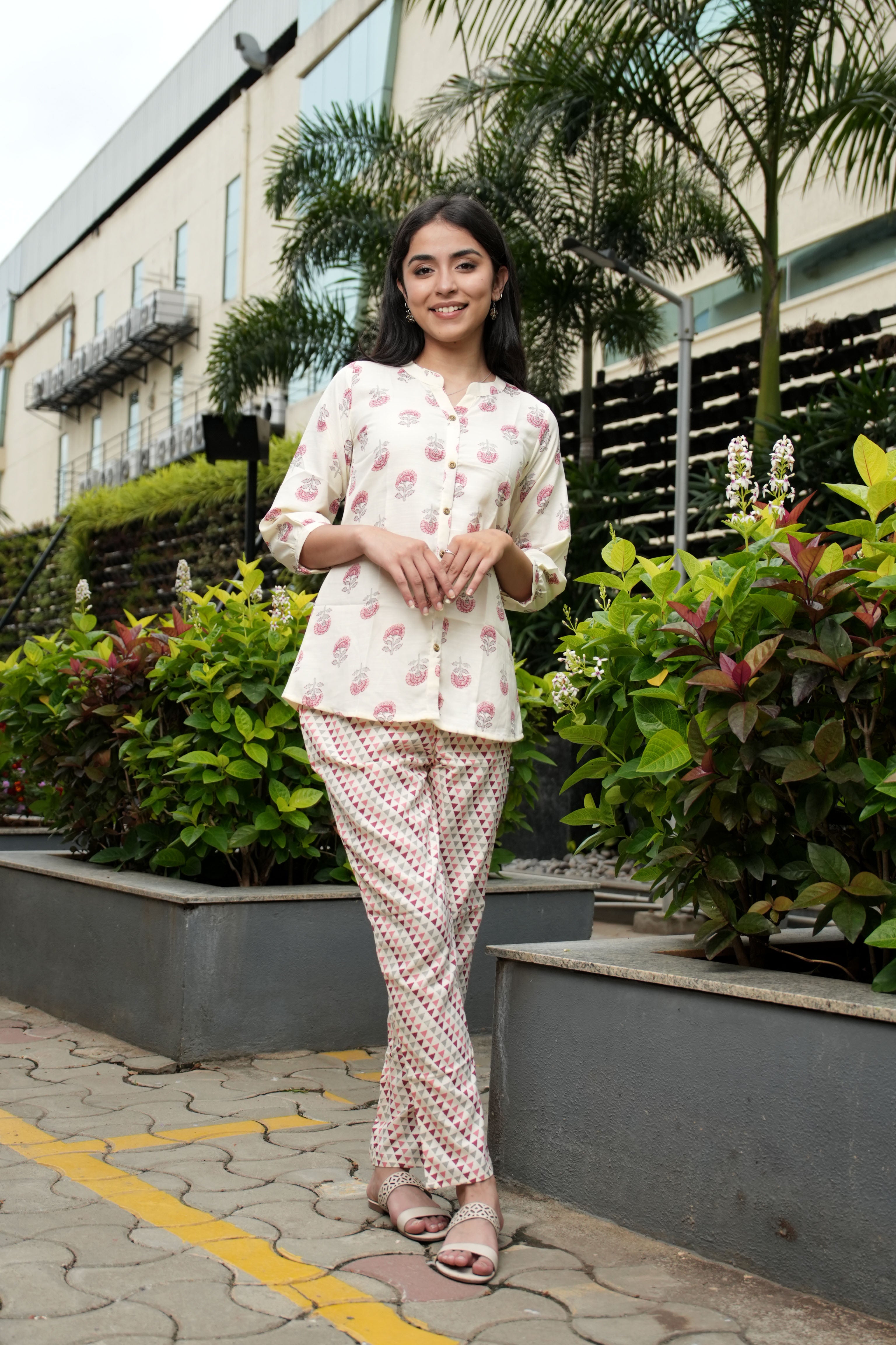 OJASWITA Off White Printed Co-rd set