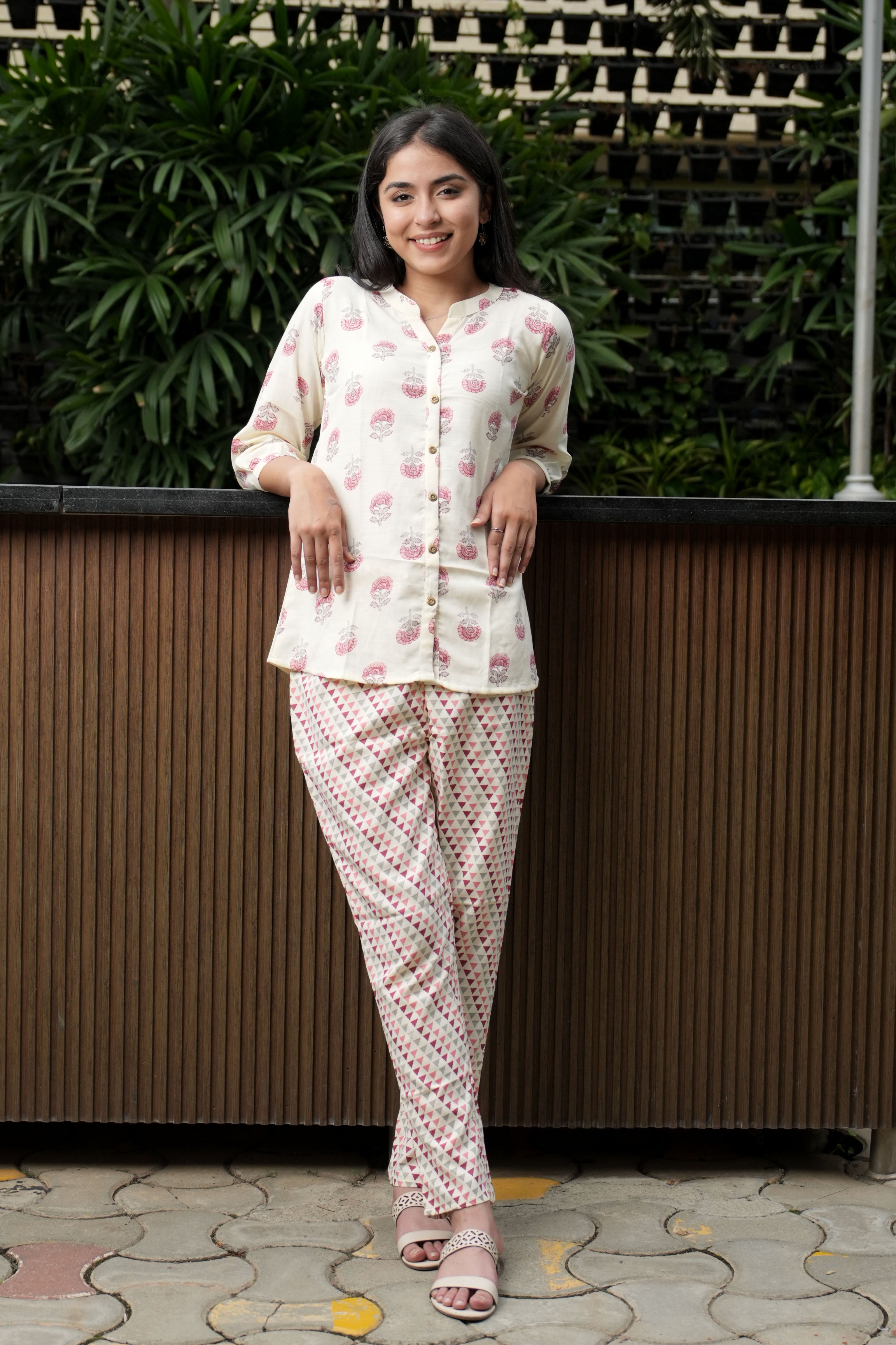 OJASWITA Off White Printed Co-rd set