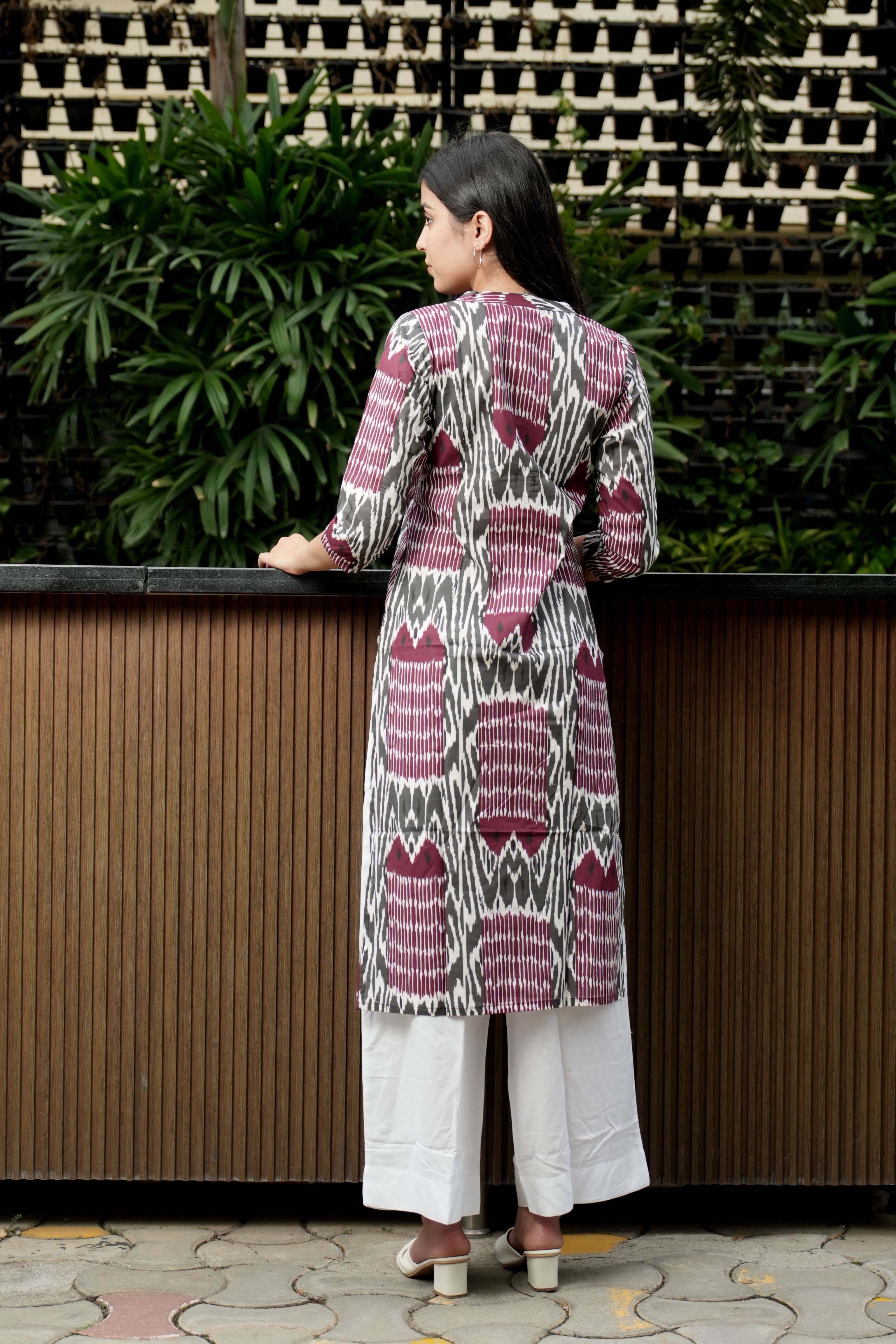 OJASWITA Burgundy & Grey Kurti