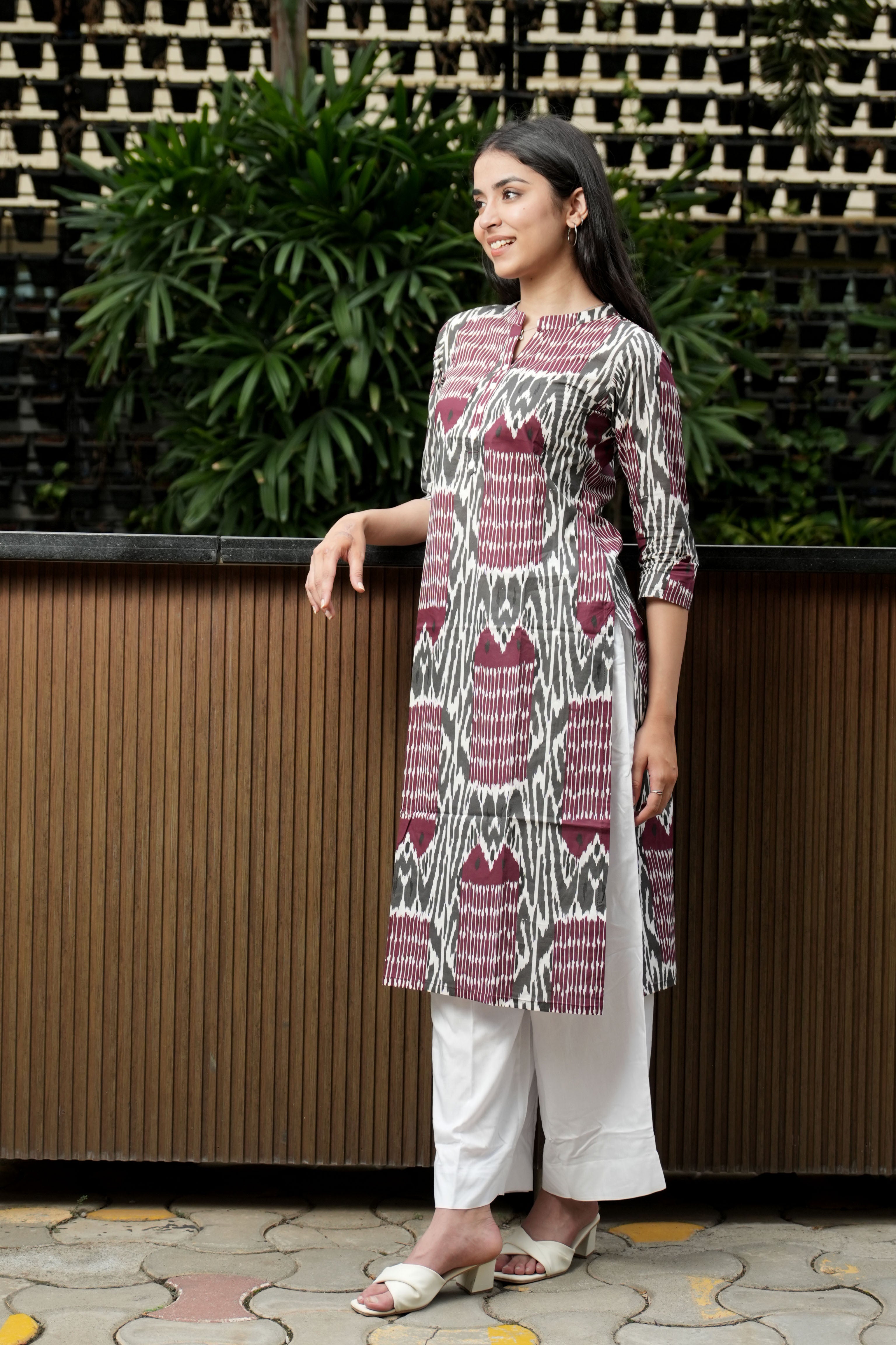 OJASWITA Burgundy & Grey Kurti