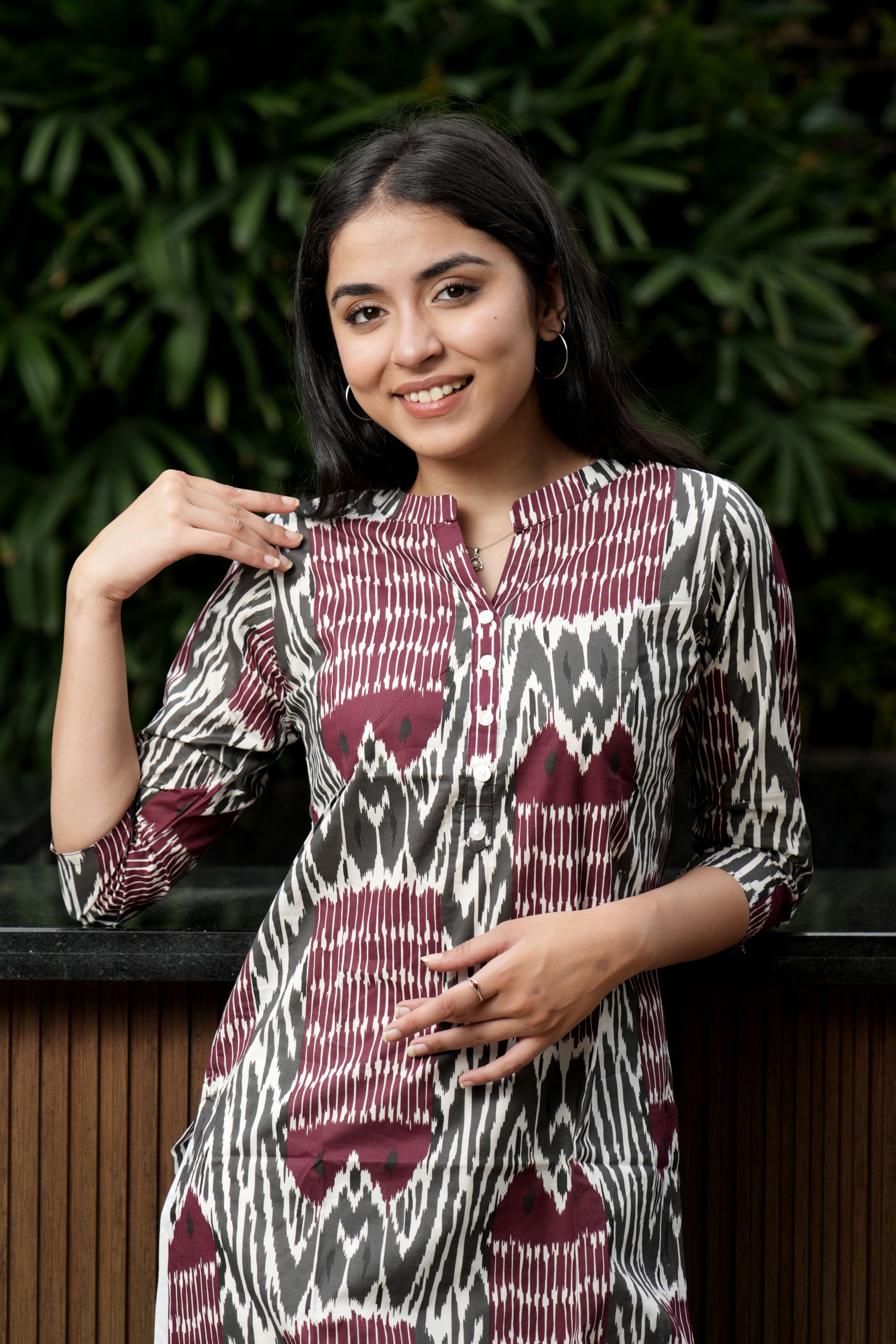 OJASWITA Burgundy & Grey Kurti
