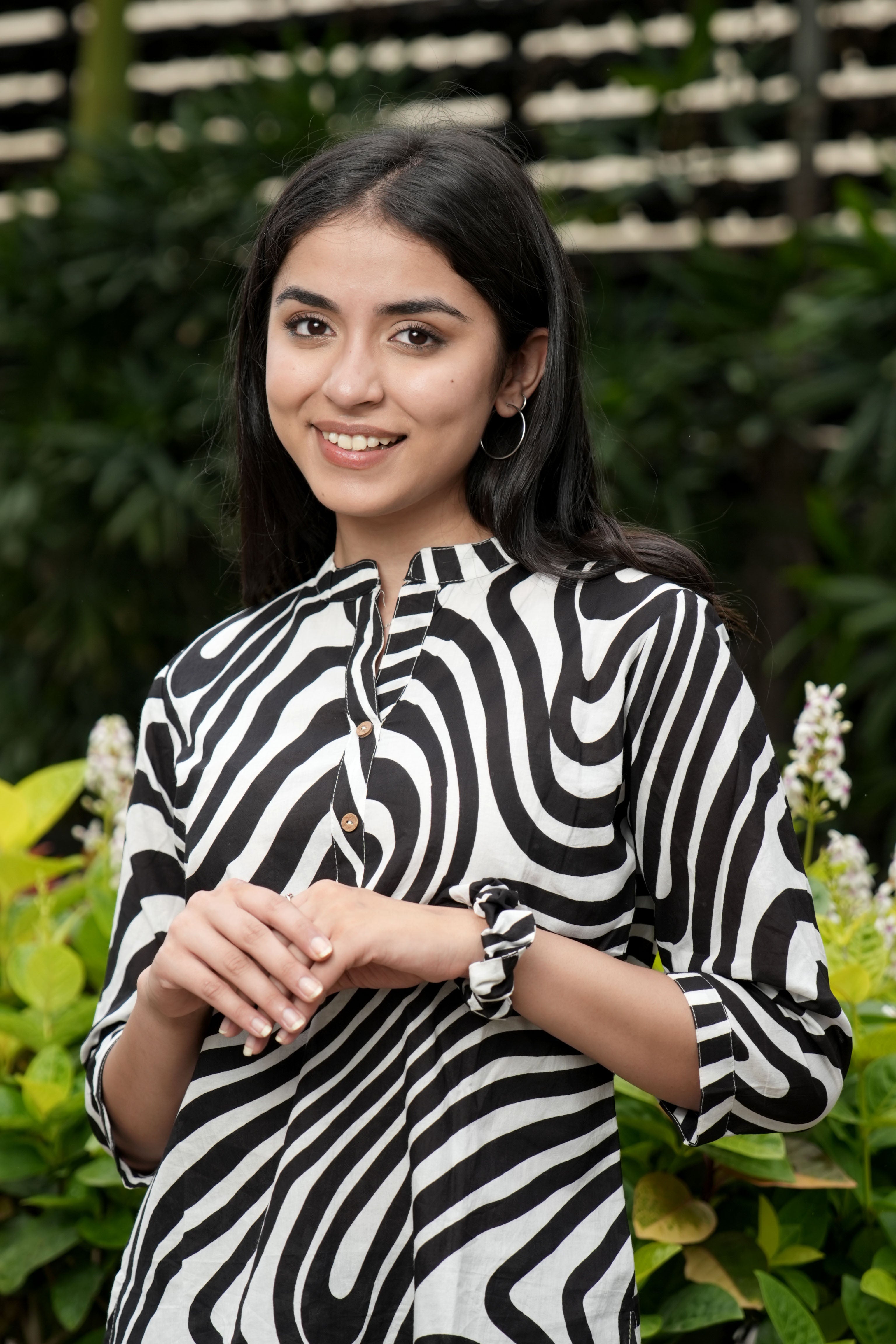 OJASWITA Black & White Abstract Print Co-rd Set