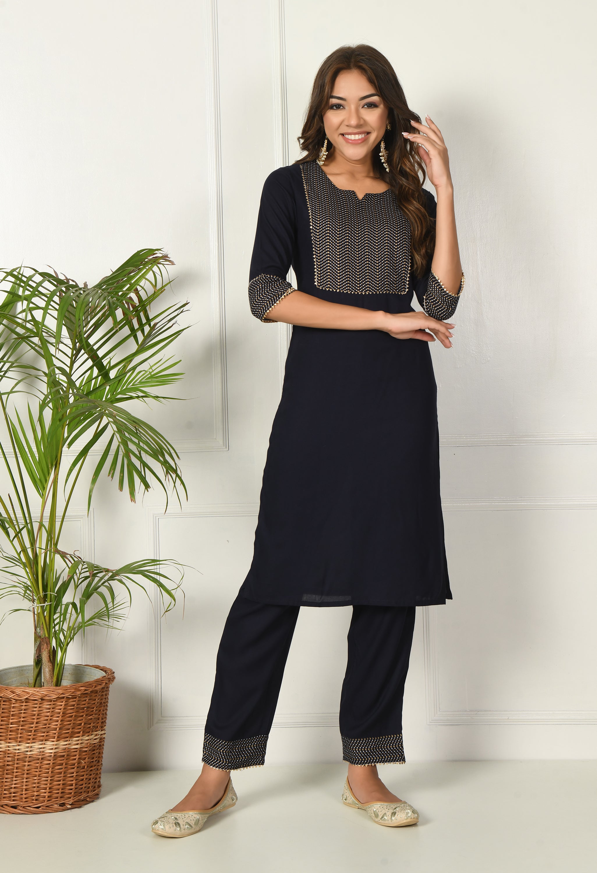OJASWITA Black Solid Kurti Set with Duppata