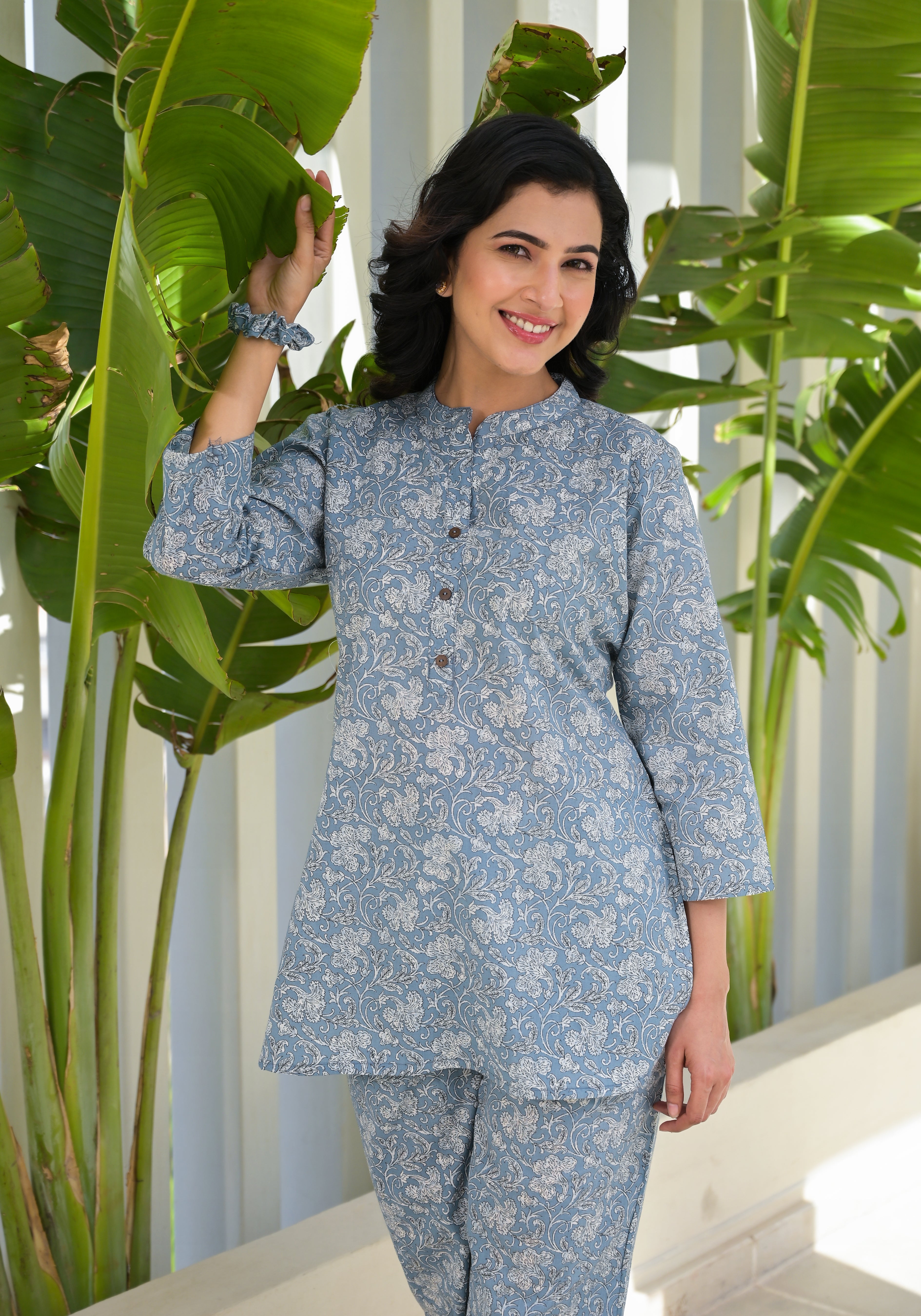OJASWITA Blue Floral Print Co-rd Set