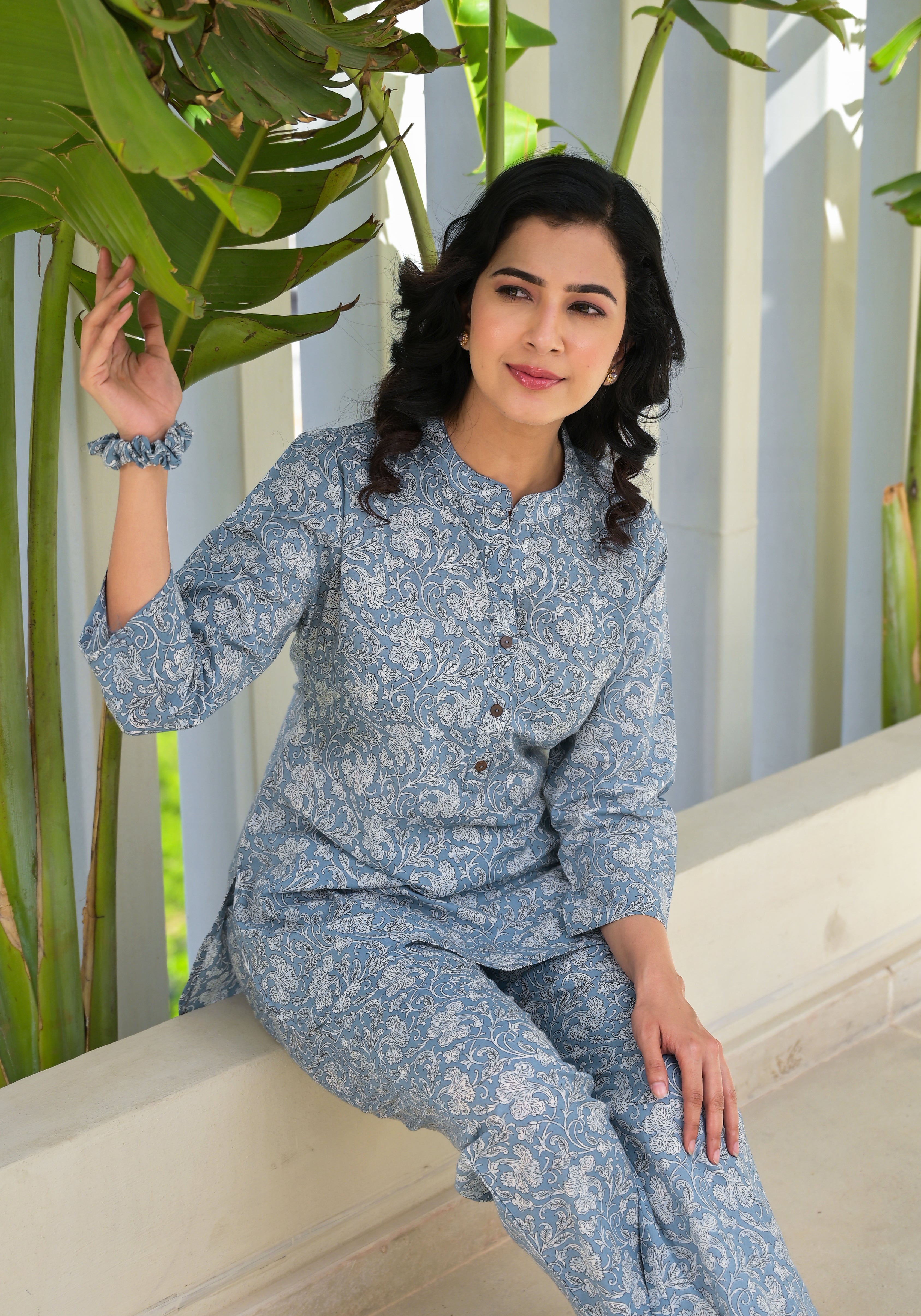 OJASWITA Blue Floral Print Co-rd Set
