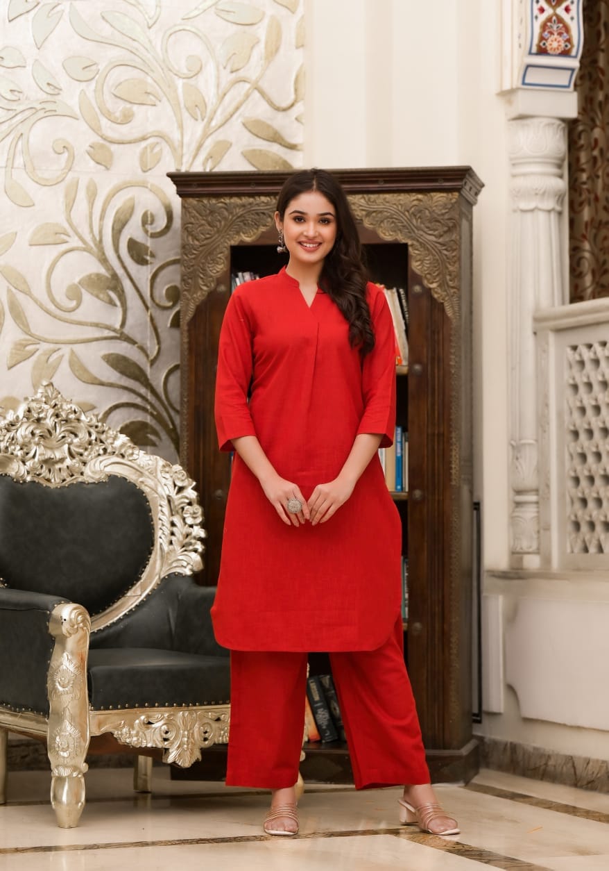 OJASWITA Solid Red Co-rd set