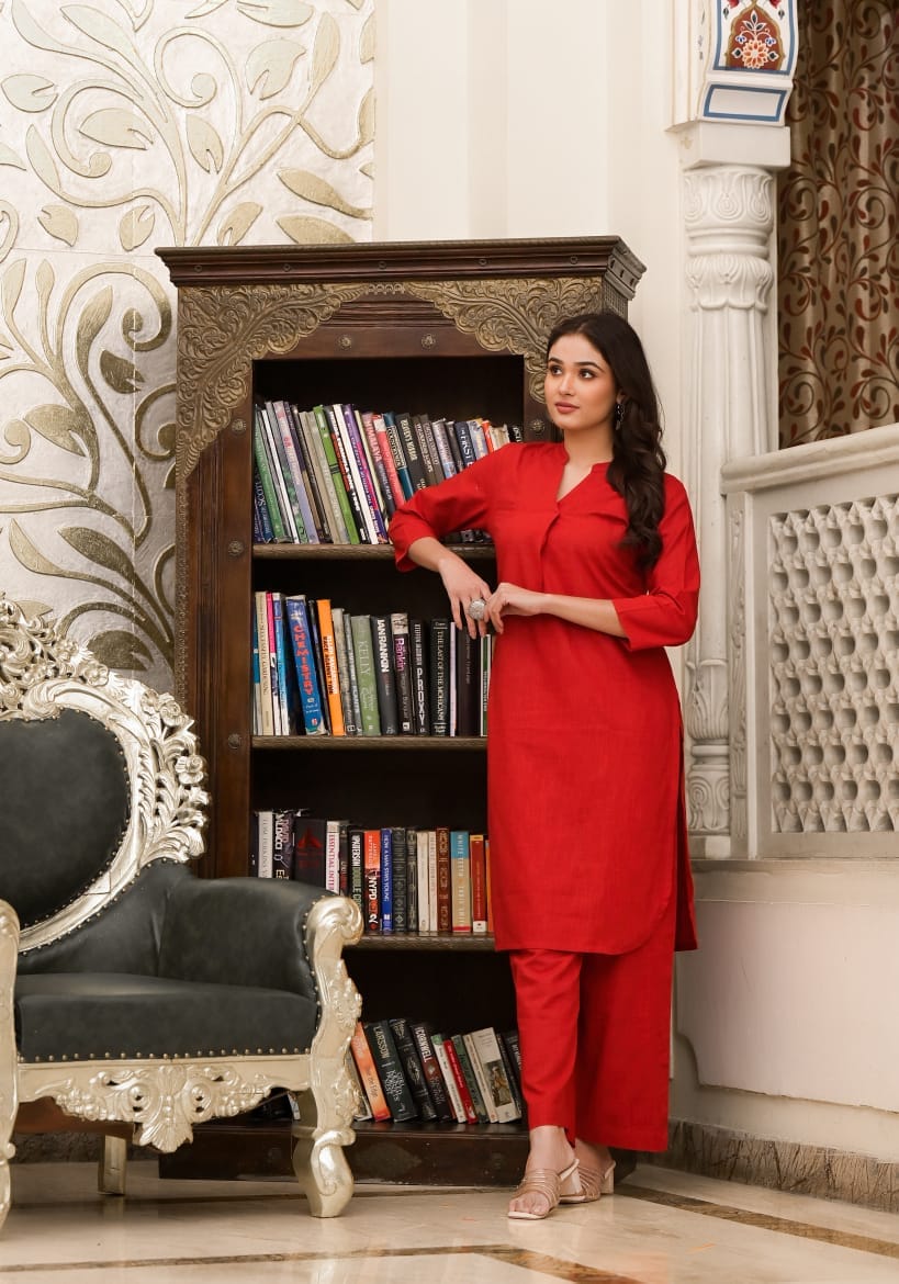 OJASWITA Solid Red Co-rd set