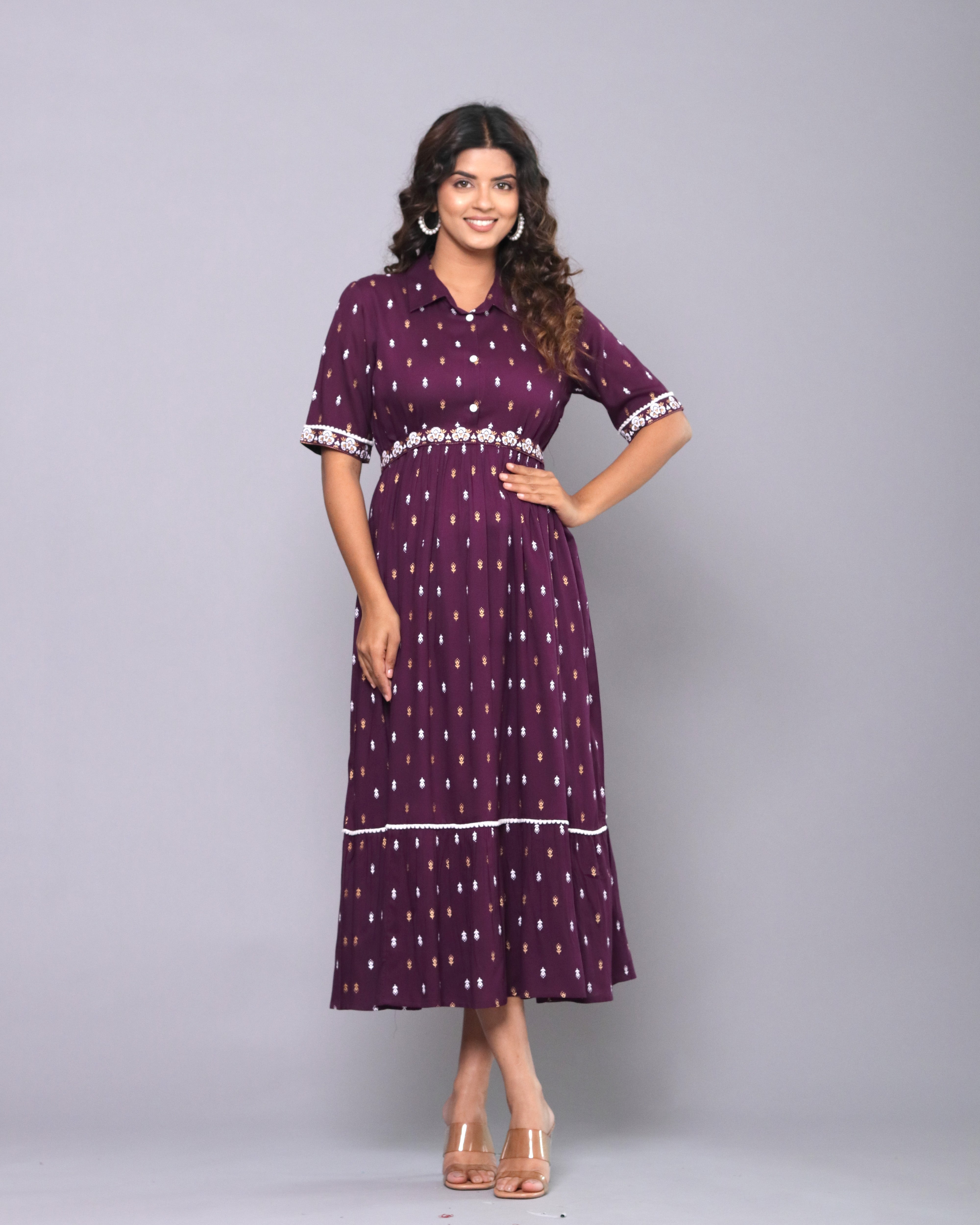 OJASWITA Purple Ethnic Motif Print Dress