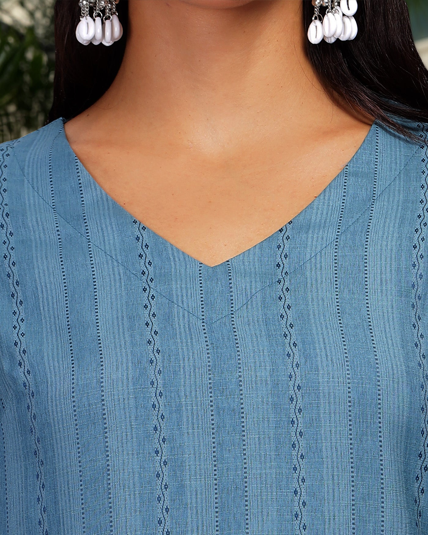 INAKSHINI Sky Blue V-Neck Kurti Set