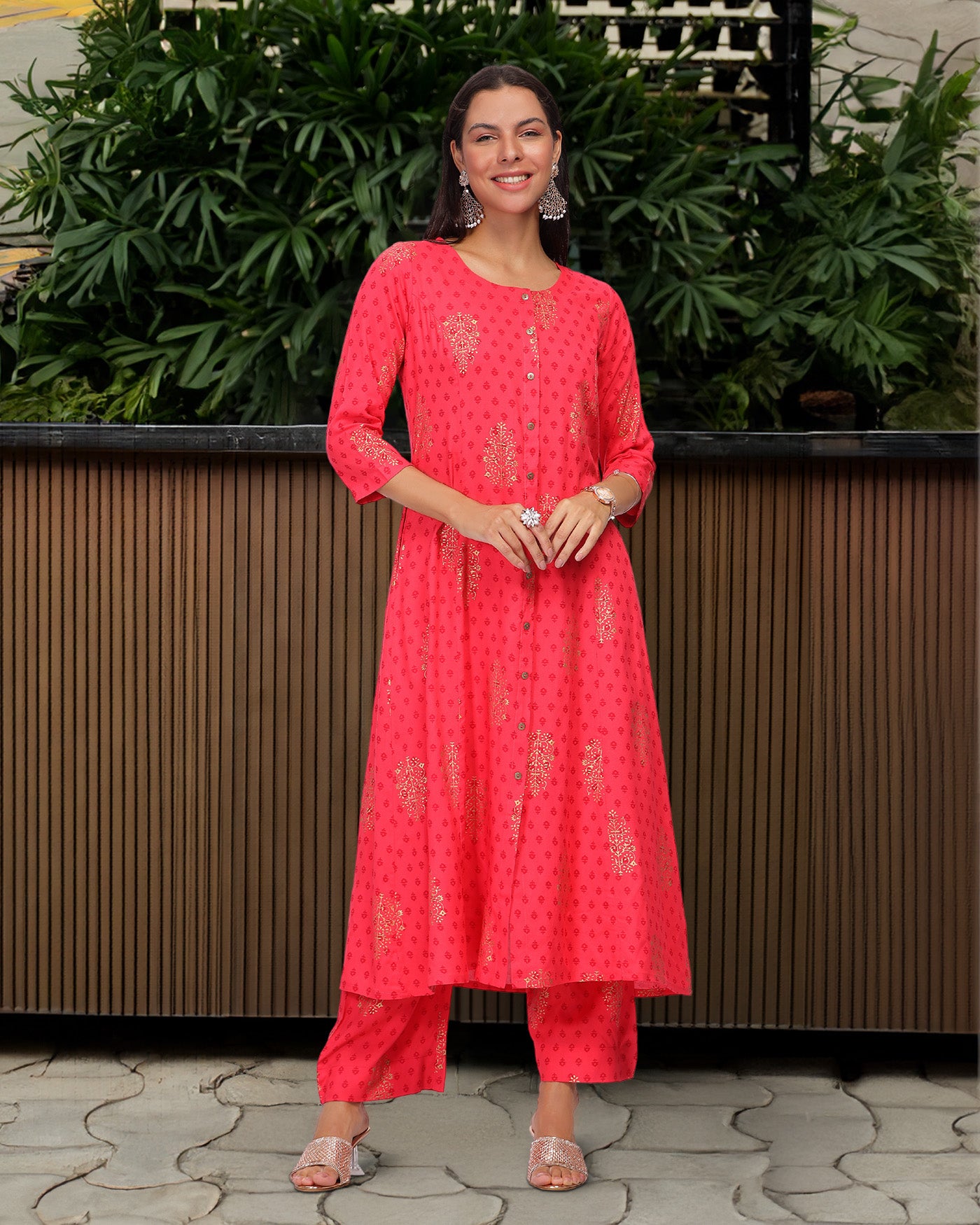INAKSHINI Carrot Red Flared Kurti Set