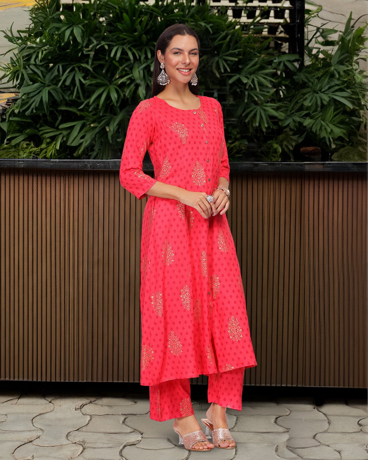 INAKSHINI Carrot Red Flared Kurti Set
