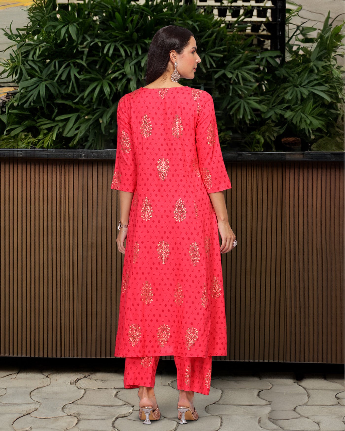 INAKSHINI Carrot Red Flared Kurti Set