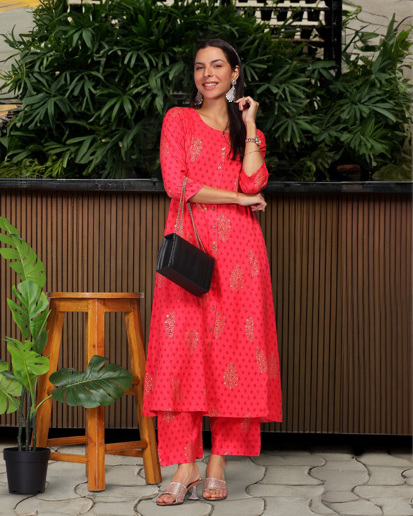 INAKSHINI Carrot Red Flared Kurti Set