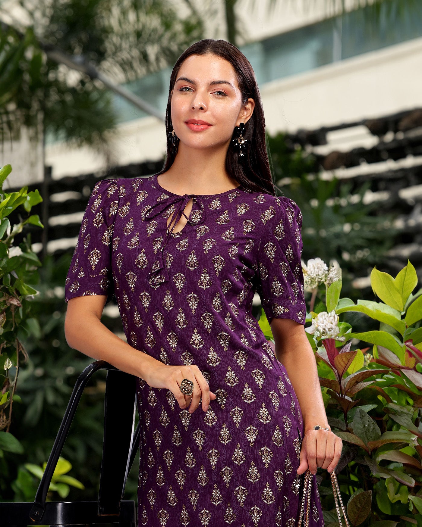 INAKSHINI Purple Foil print Kurti Set