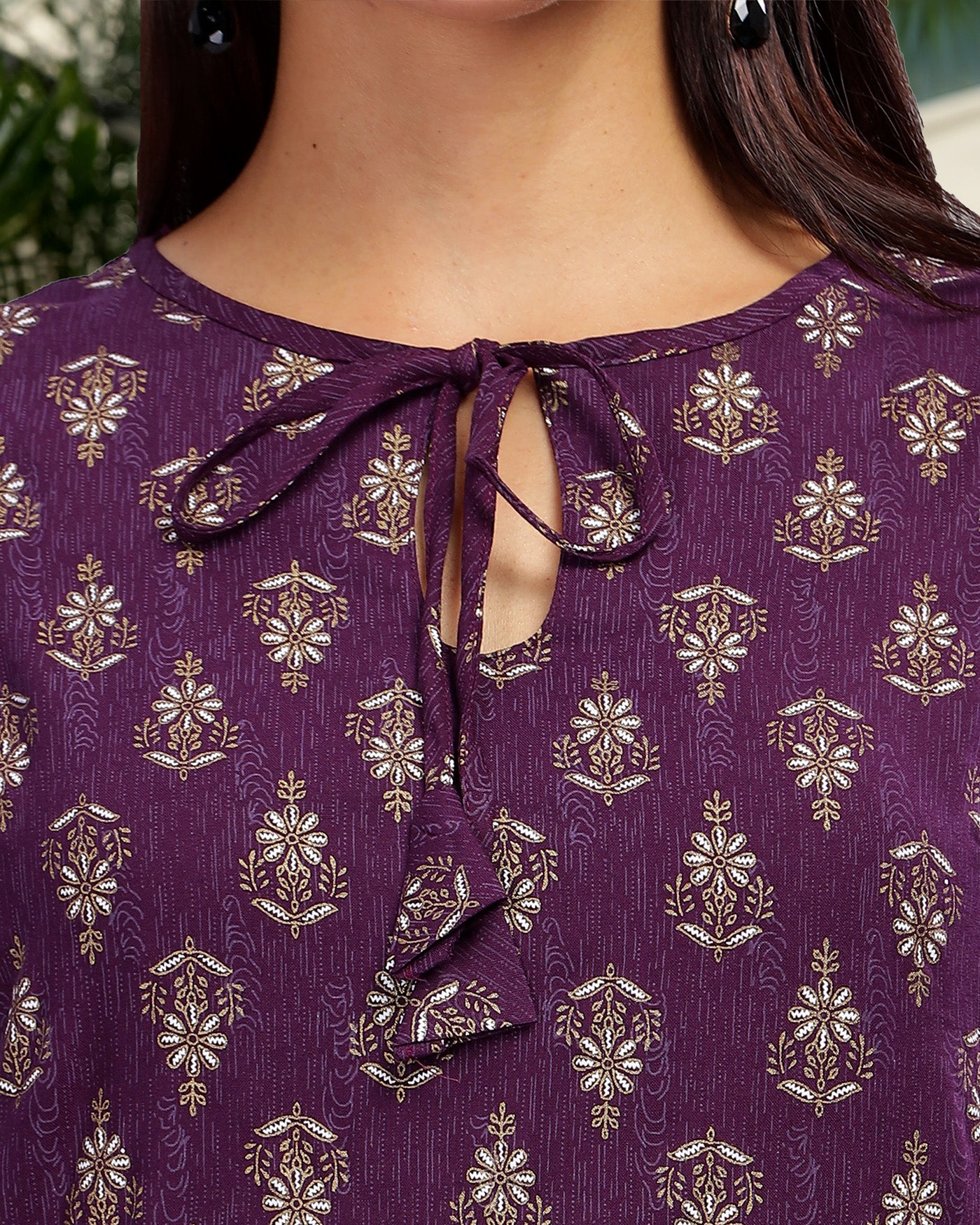 INAKSHINI Purple Foil print Kurti Set