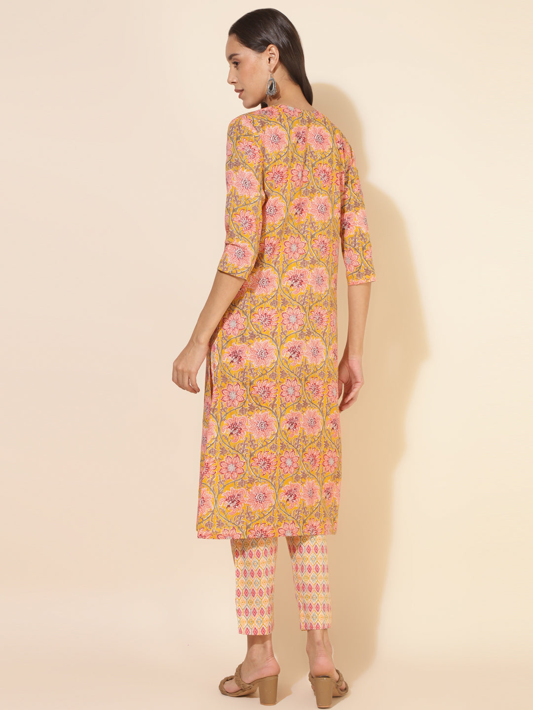 OJASWITA Yellow Floral Print Kurti Set