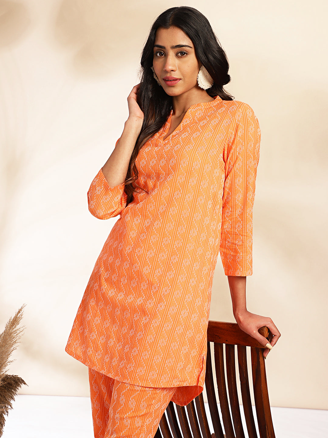 OJASWITA Orange Printed Co-rd set