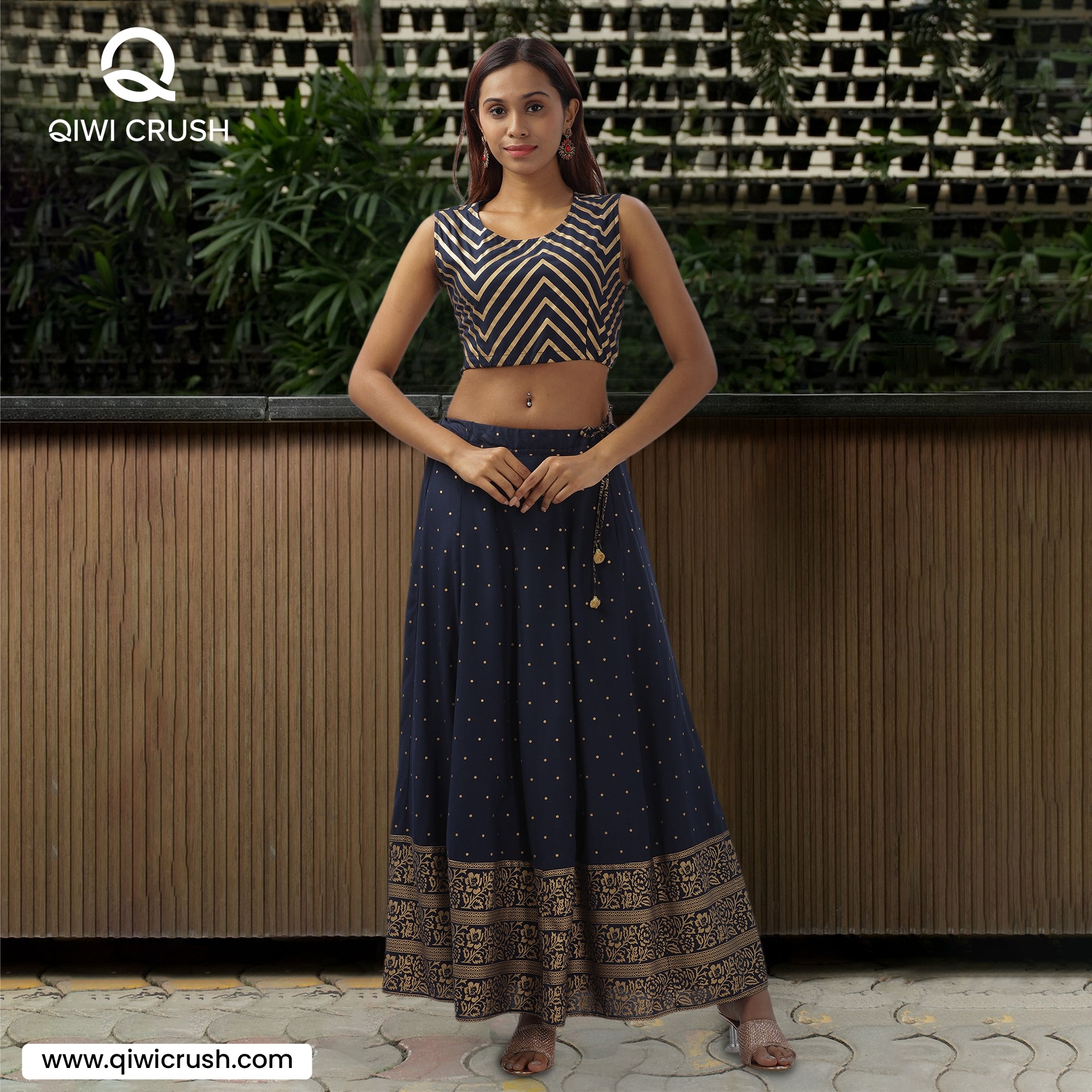 INAKSHINI Rust & Blue Foil Print Indo Western