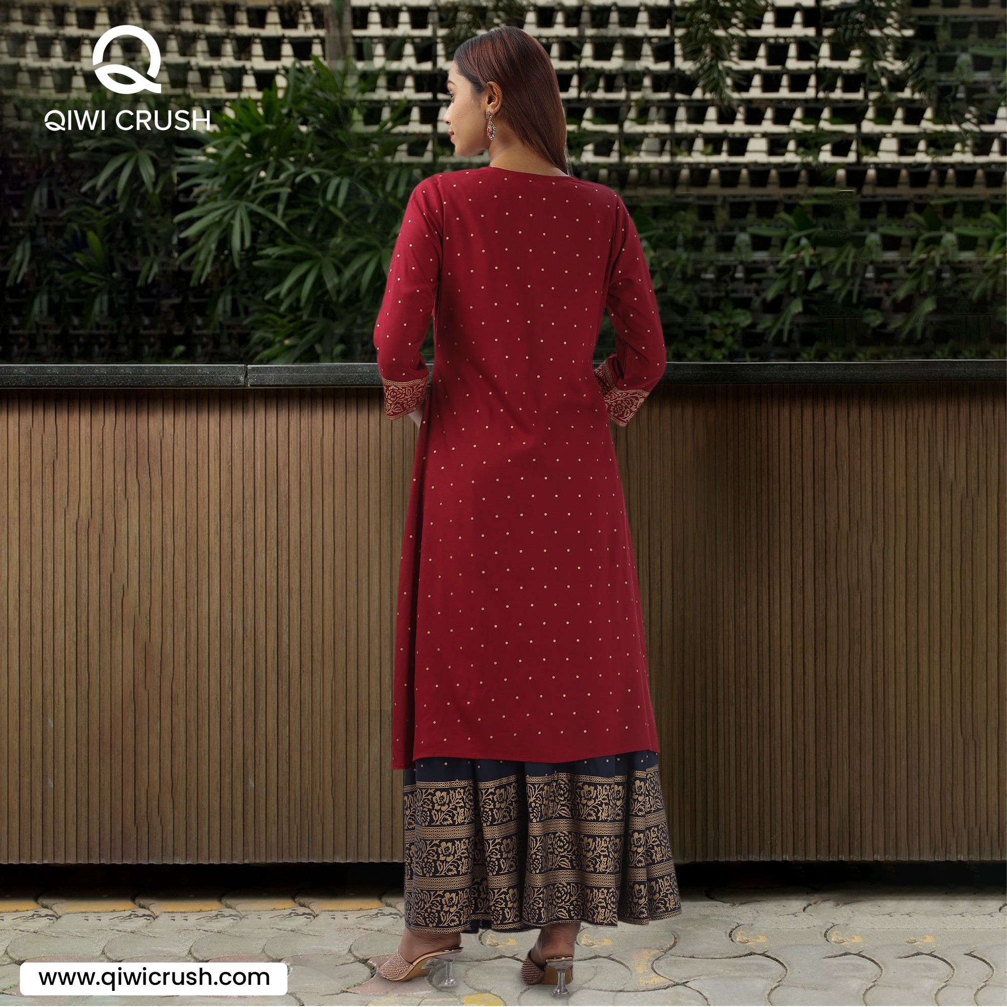 INAKSHINI Rust & Blue Foil Print Indo Western