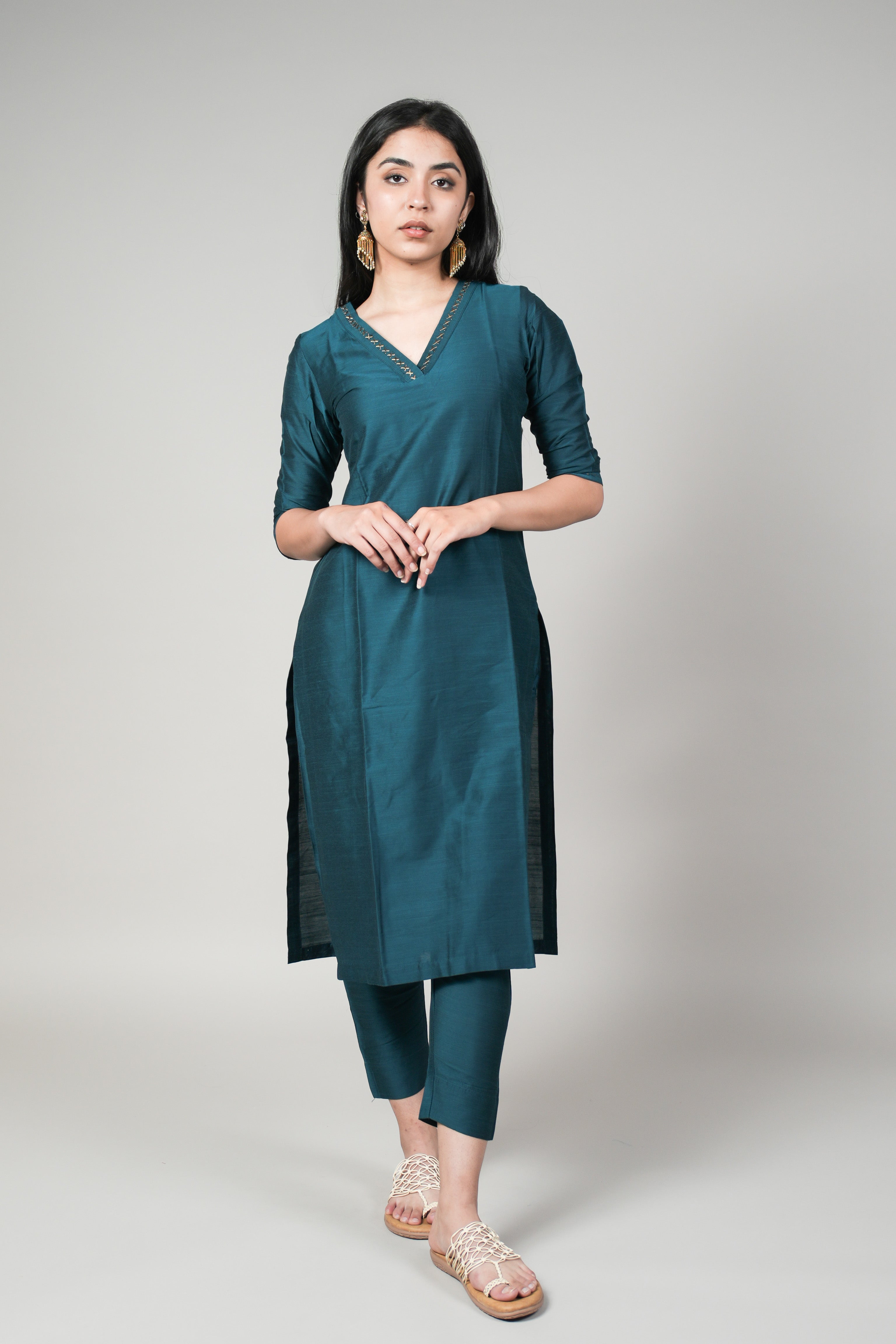 INAKSHINI Straight Teal Blue Kurti Set