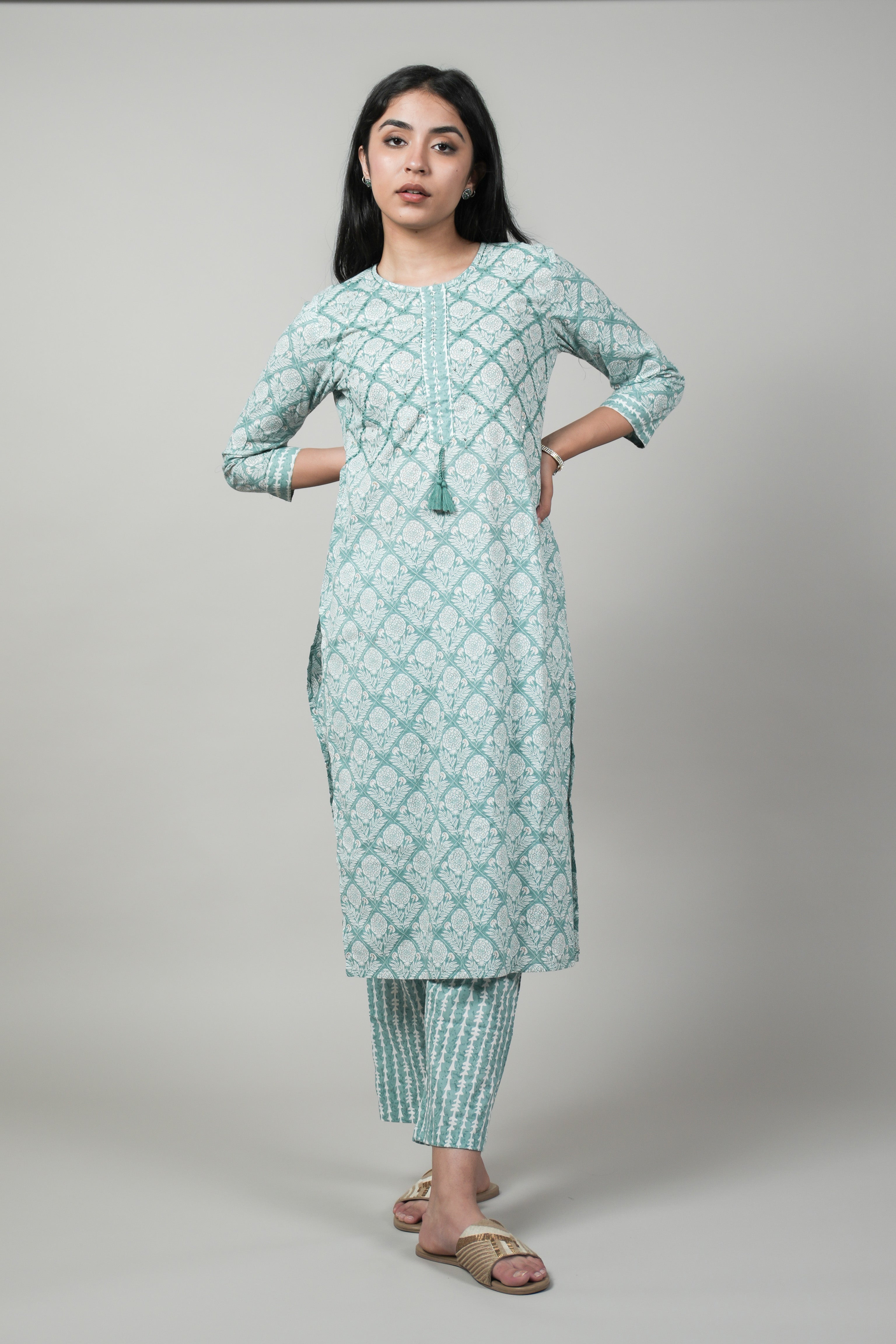 OJASWITA Mint Green Color Kurti Set