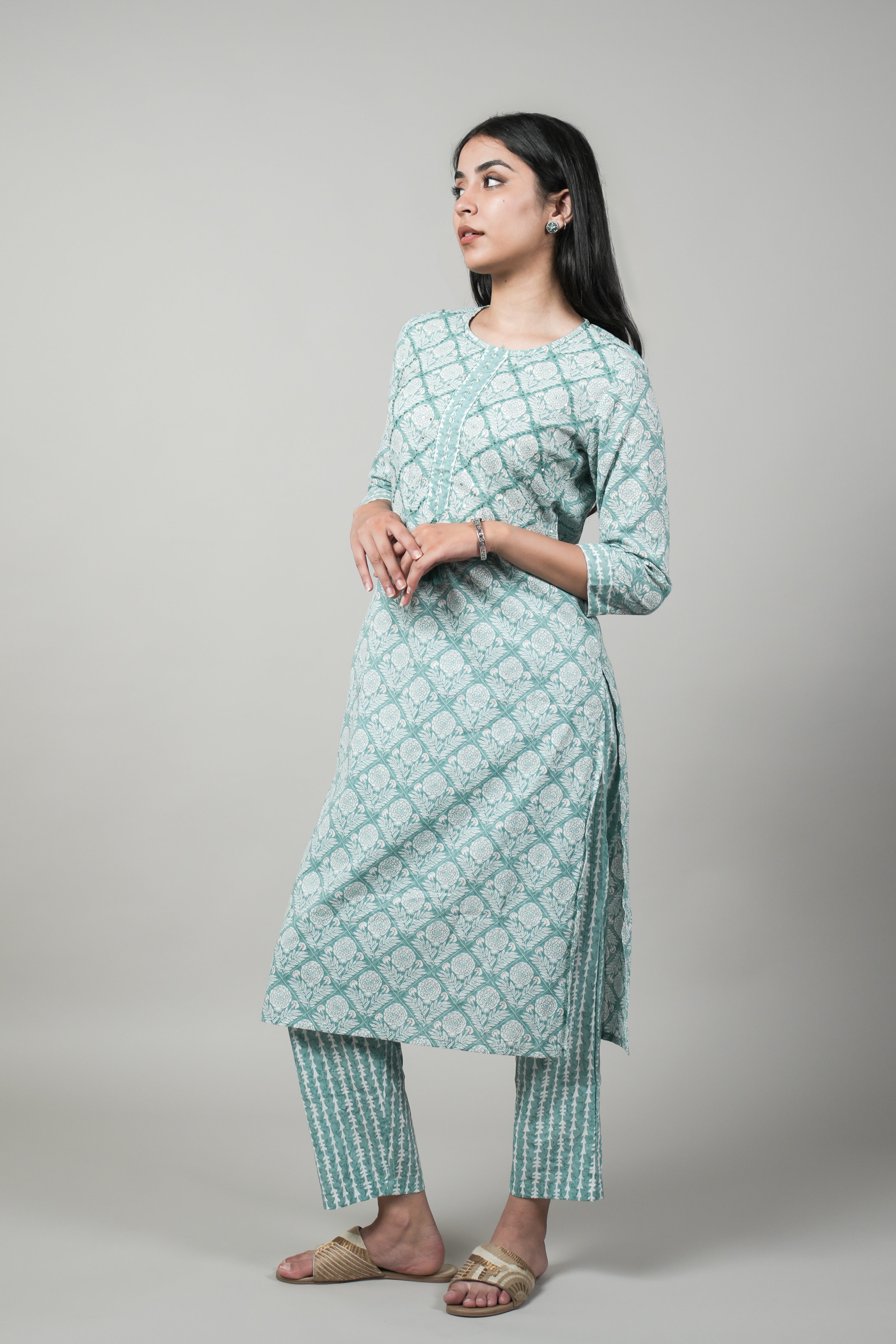 OJASWITA Mint Green Color Kurti Set