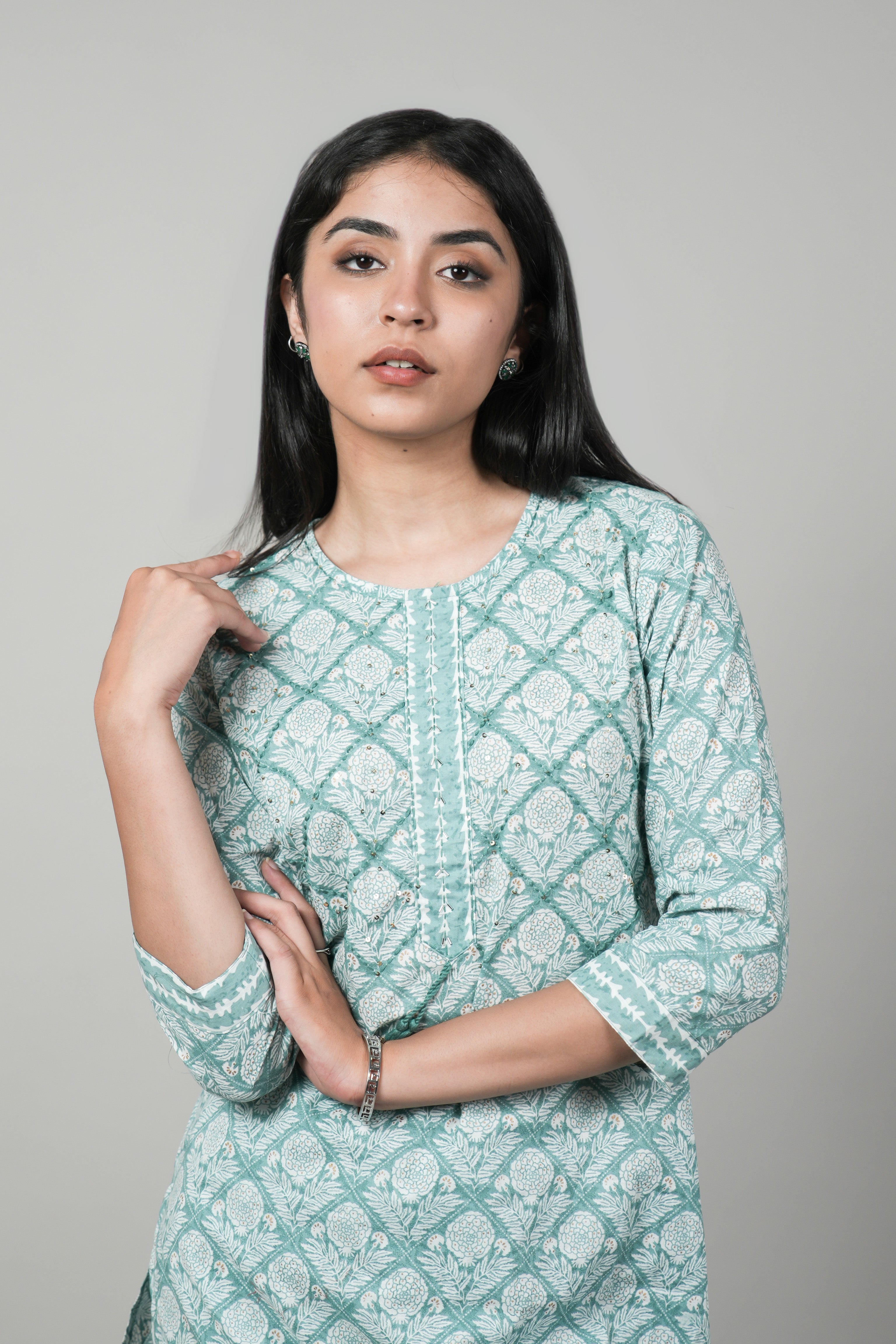 OJASWITA Mint Green Color Kurti Set