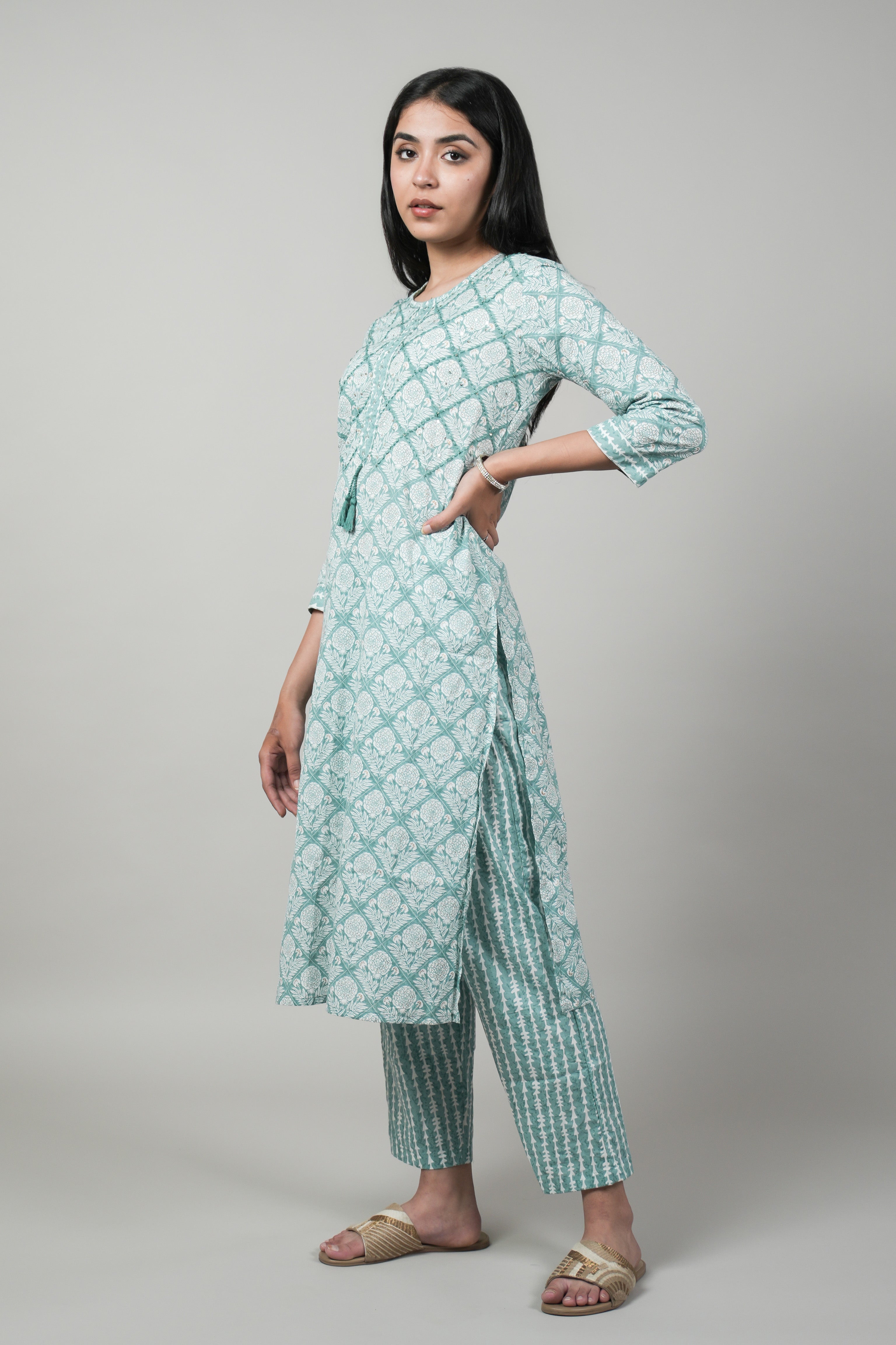 OJASWITA Mint Green Color Kurti Set