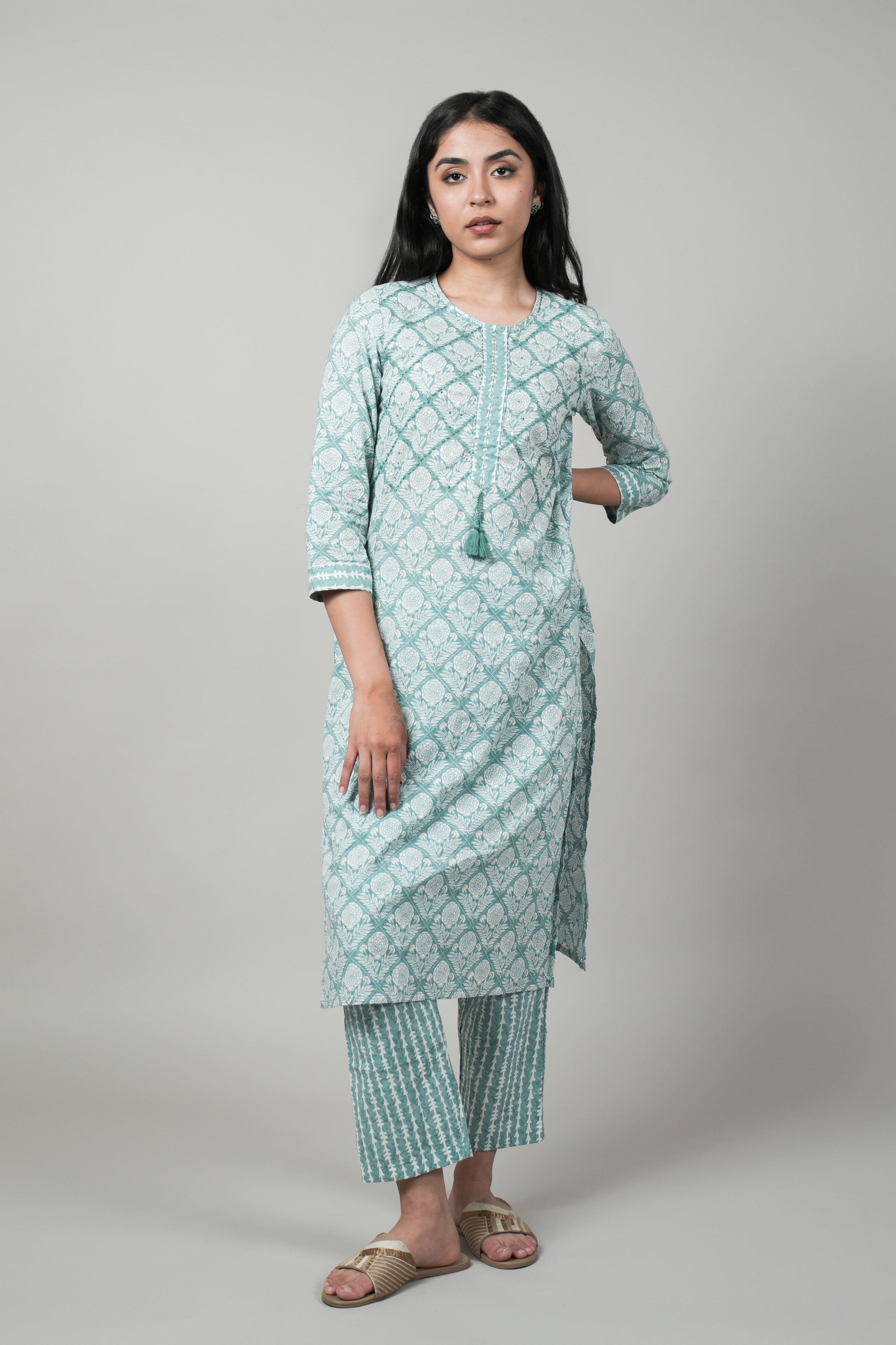 OJASWITA Mint Green Color Kurti Set