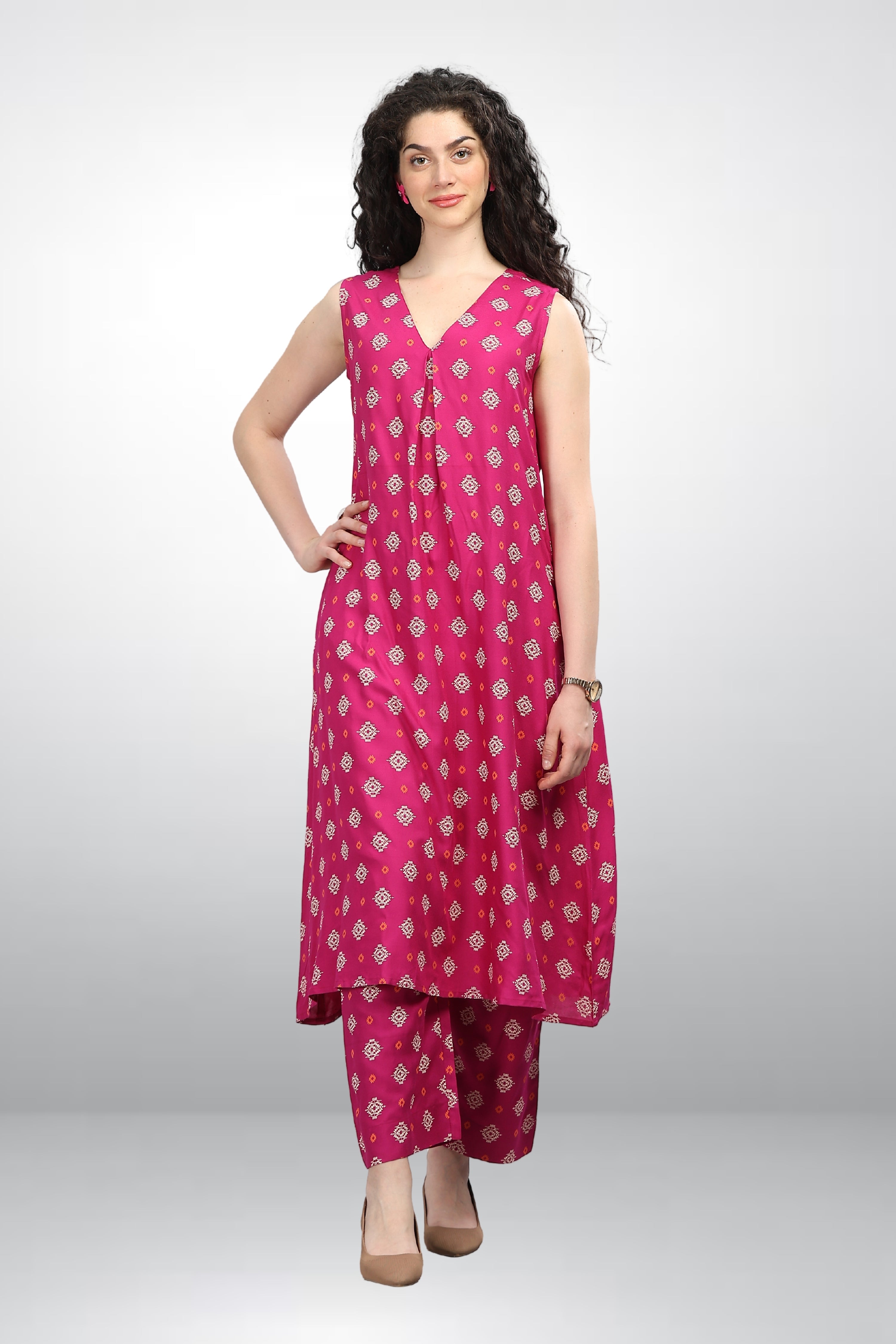 INAKSHINI Flared Magenta Kurti Set