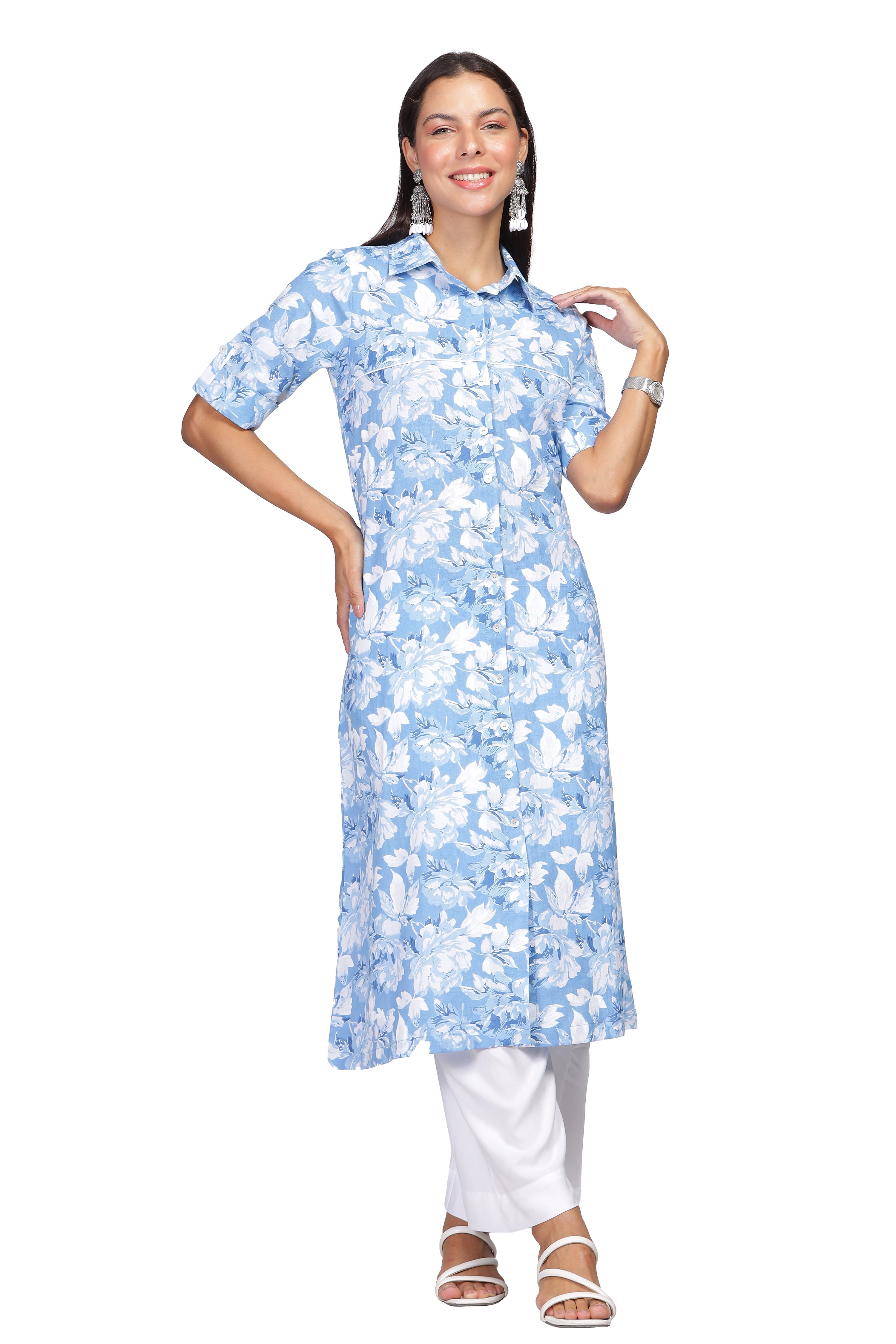 INAKSHINI Blue Floral Kurti Set