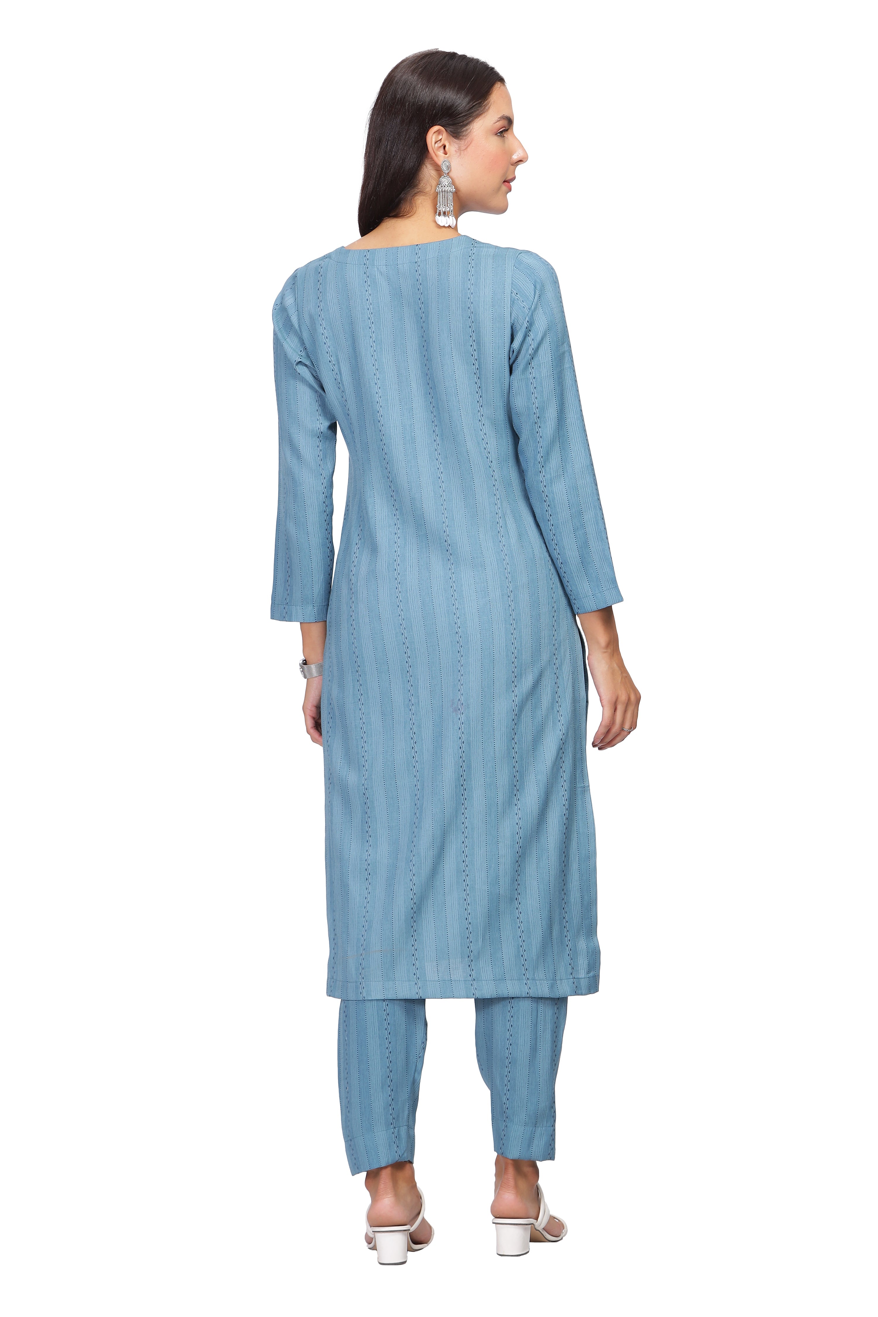 INAKSHINI Sky Blue V-Neck Kurti Set