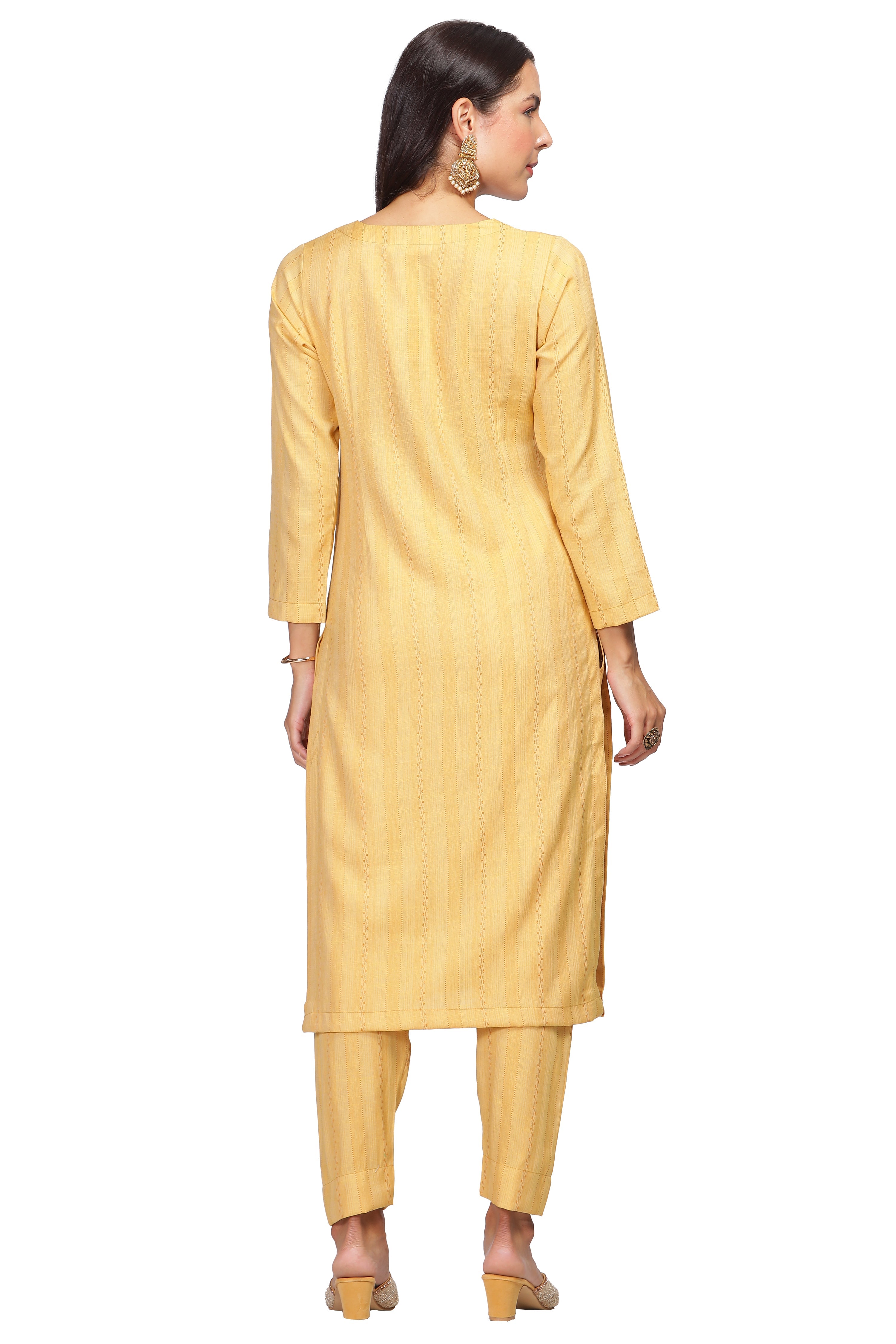 INAKSHINI Yellow V-Neck Kurti Set