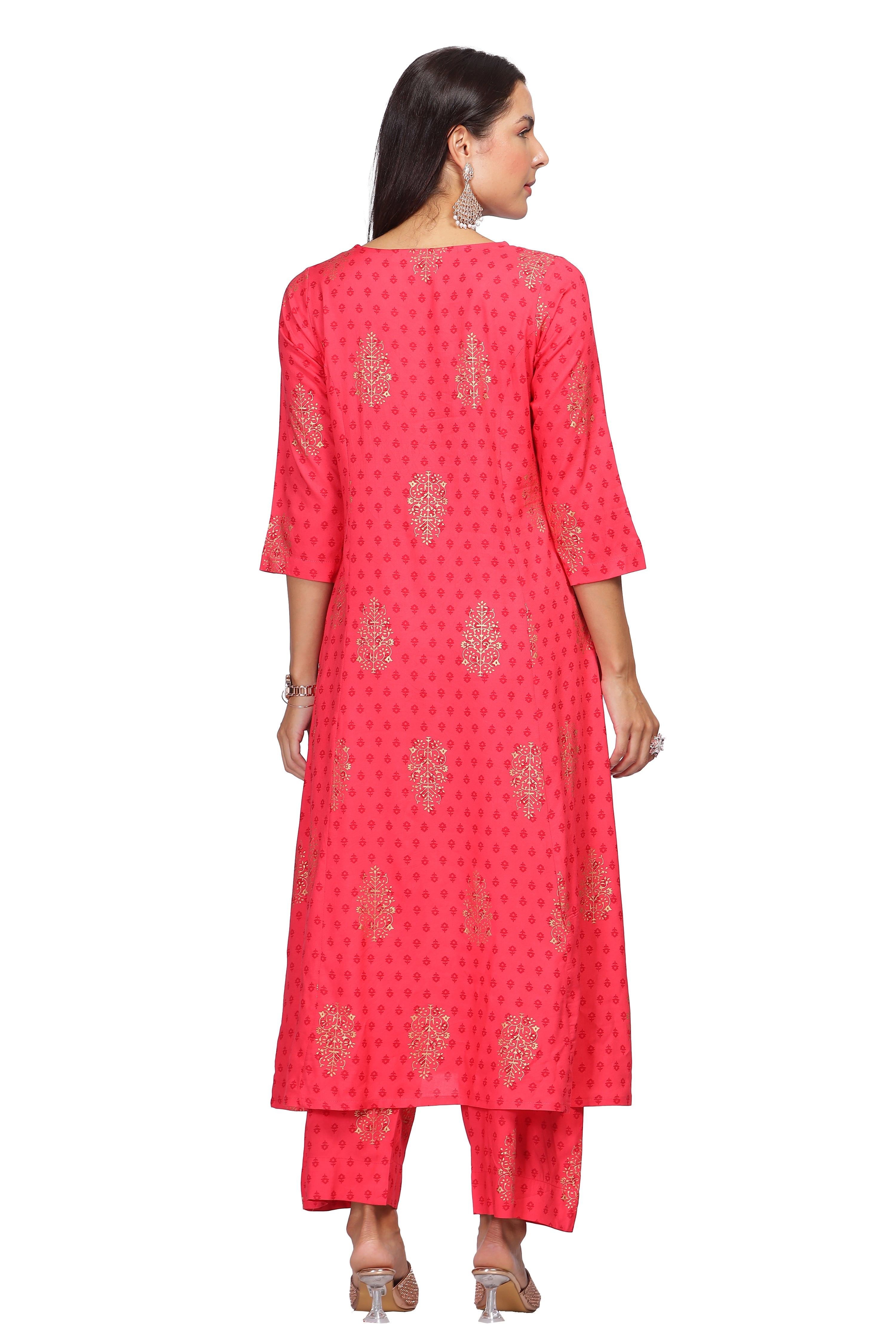 INAKSHINI Carrot Red Flared Kurti Set