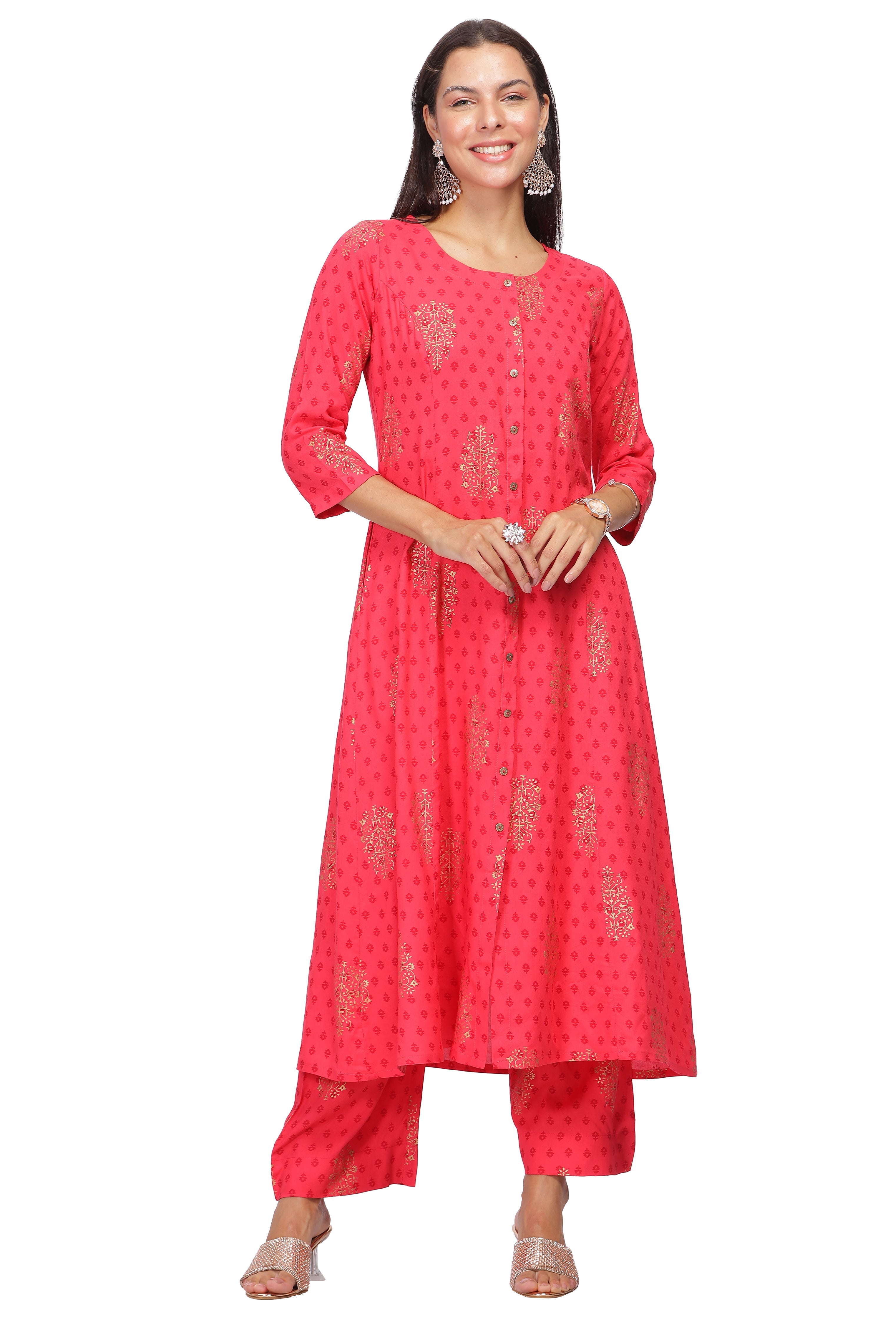 INAKSHINI Carrot Red Flared Kurti Set