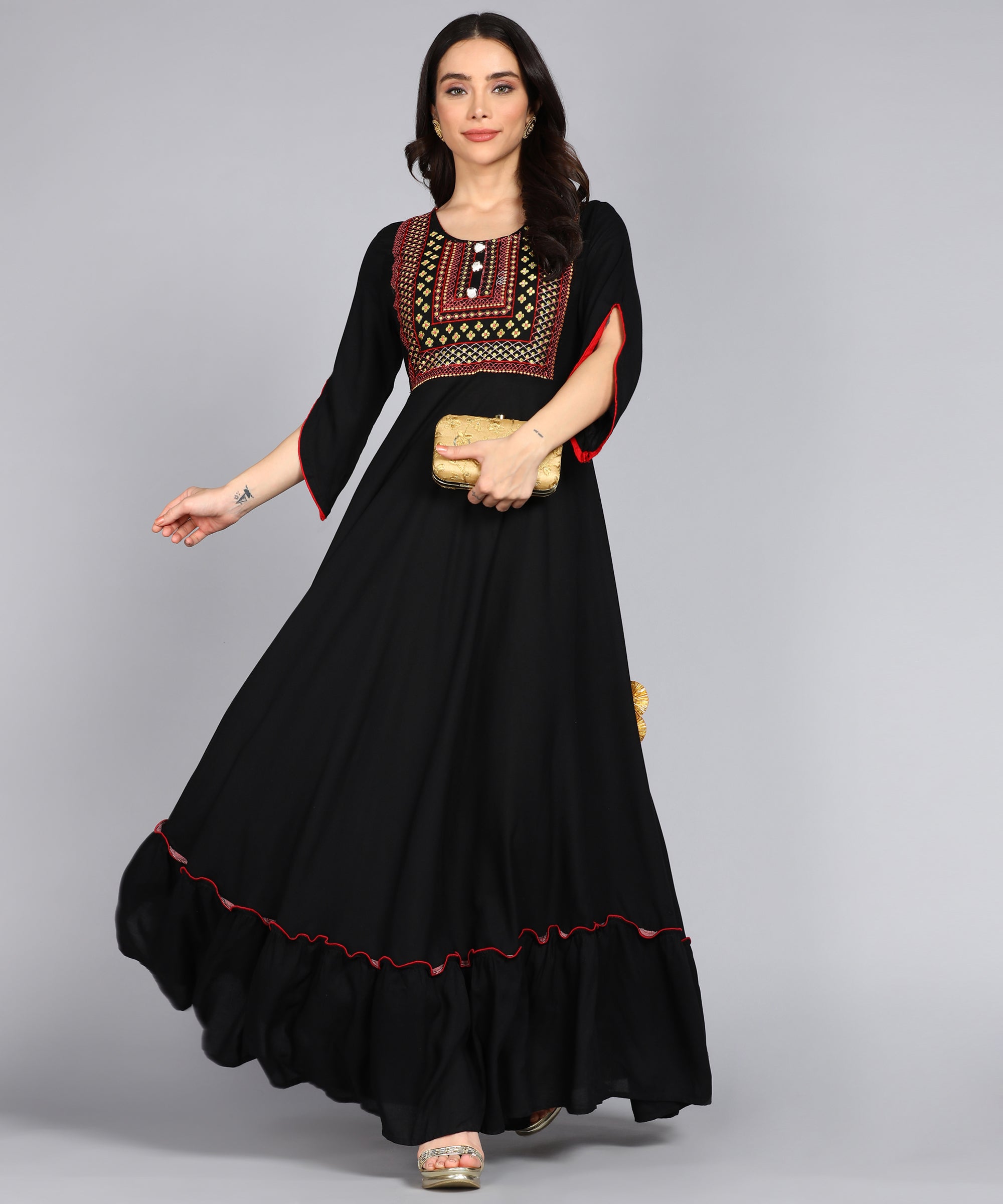 OJASWITA Black Solid Gown