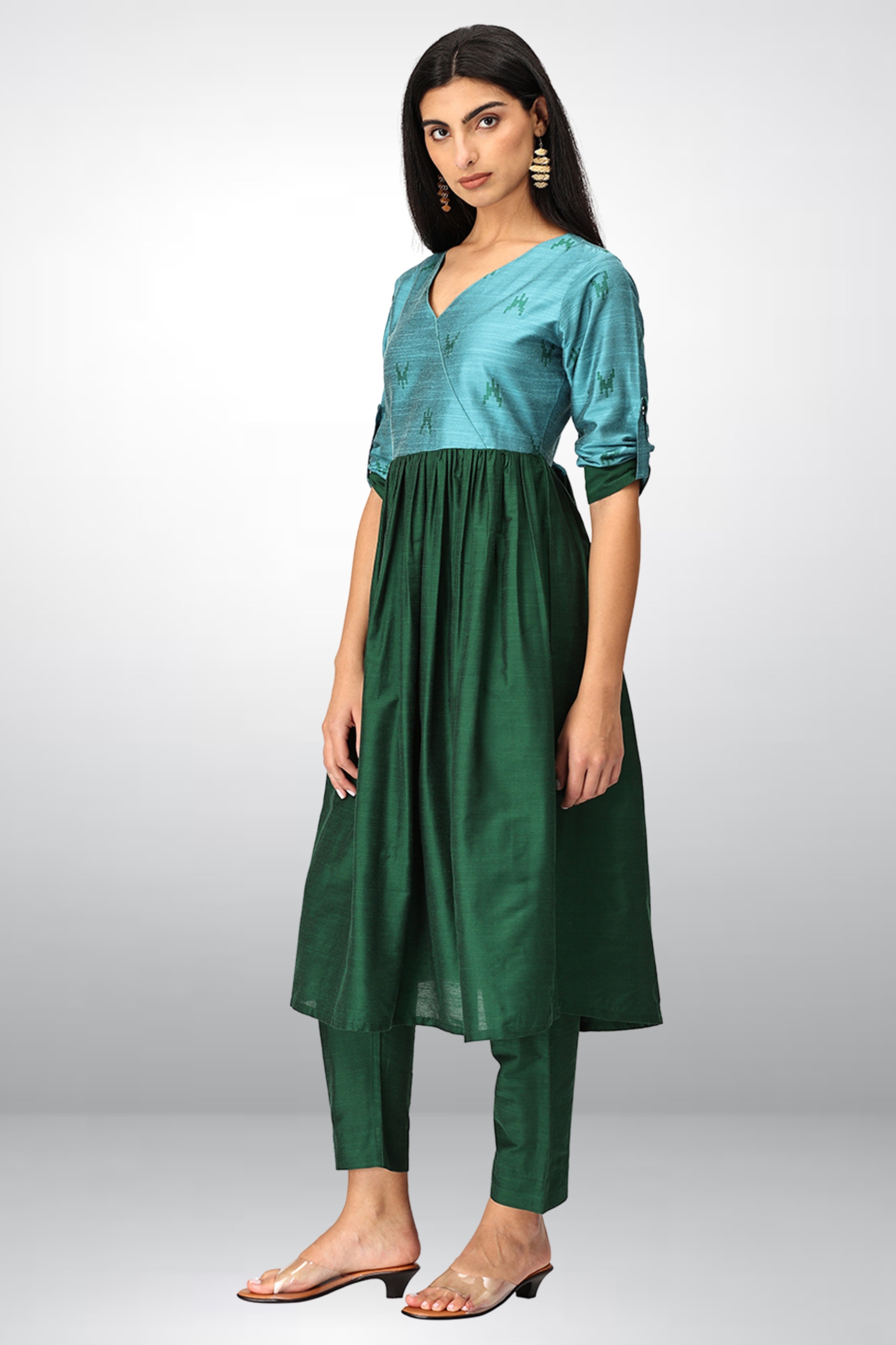 INAKSHINI Flared Green Kurti Set