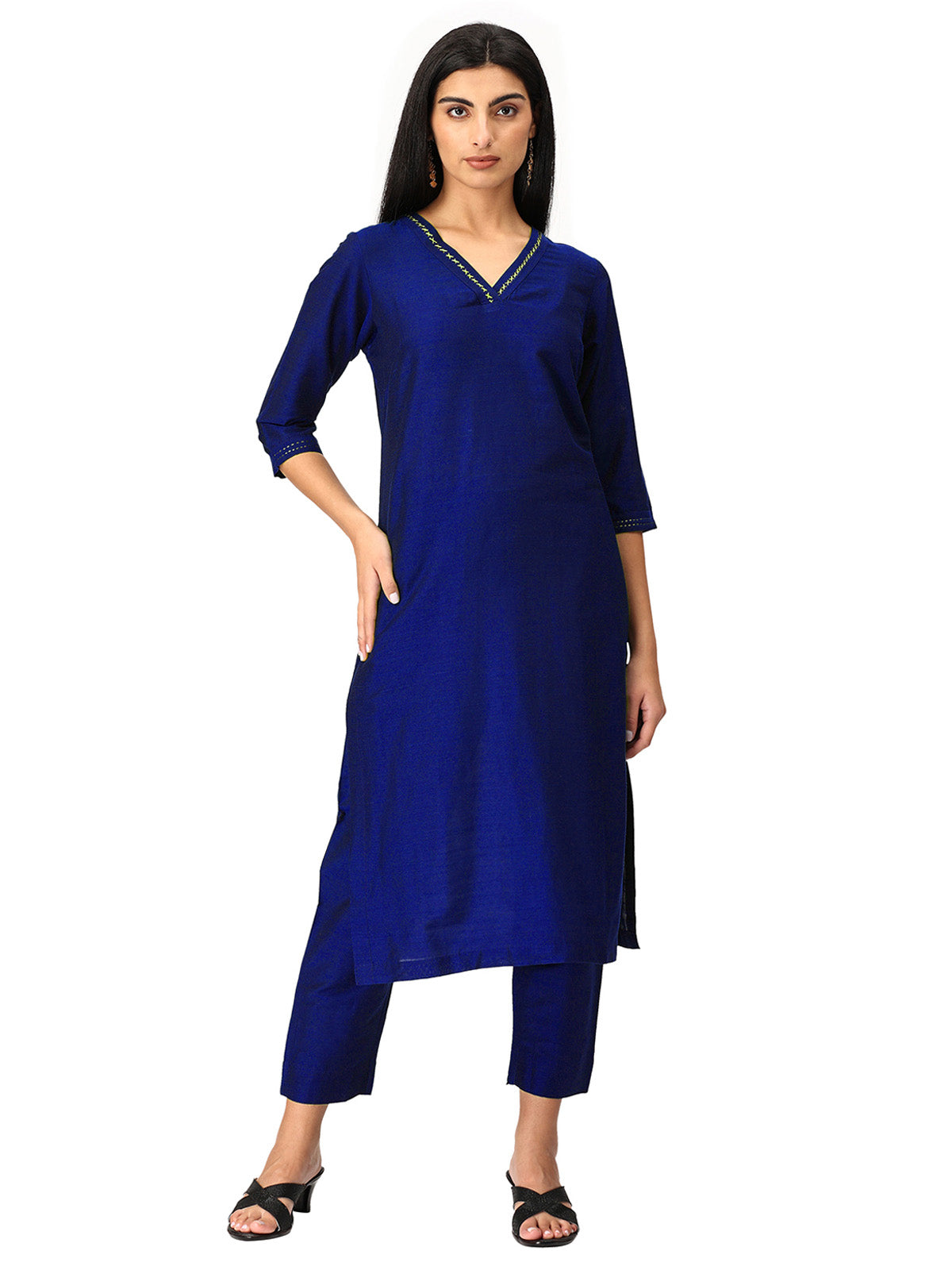 INAKSHINI Straight Royal Blue Kurti Set