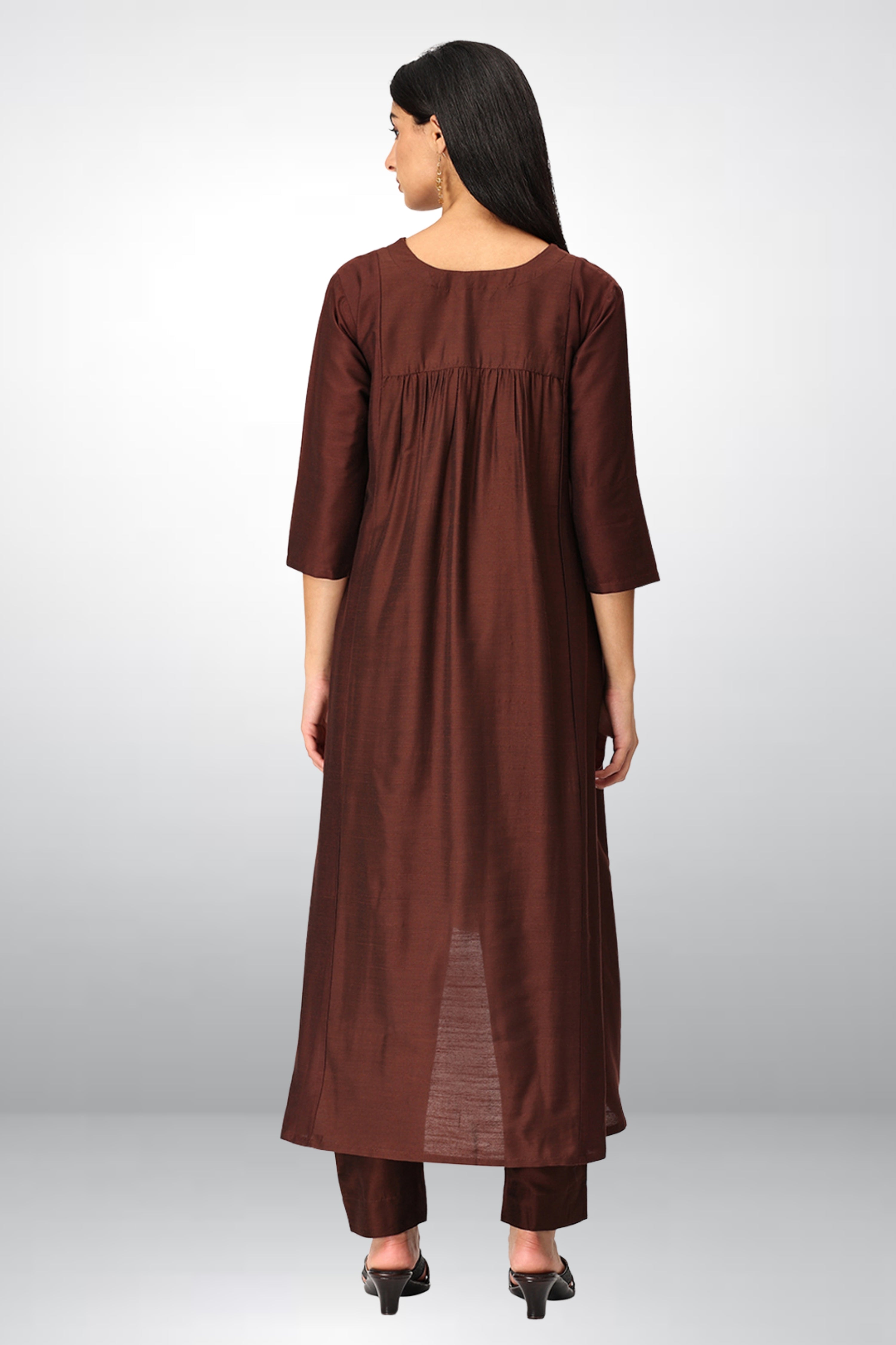 INAKSHINI Asymmetrical Solid Brown Kurti Set