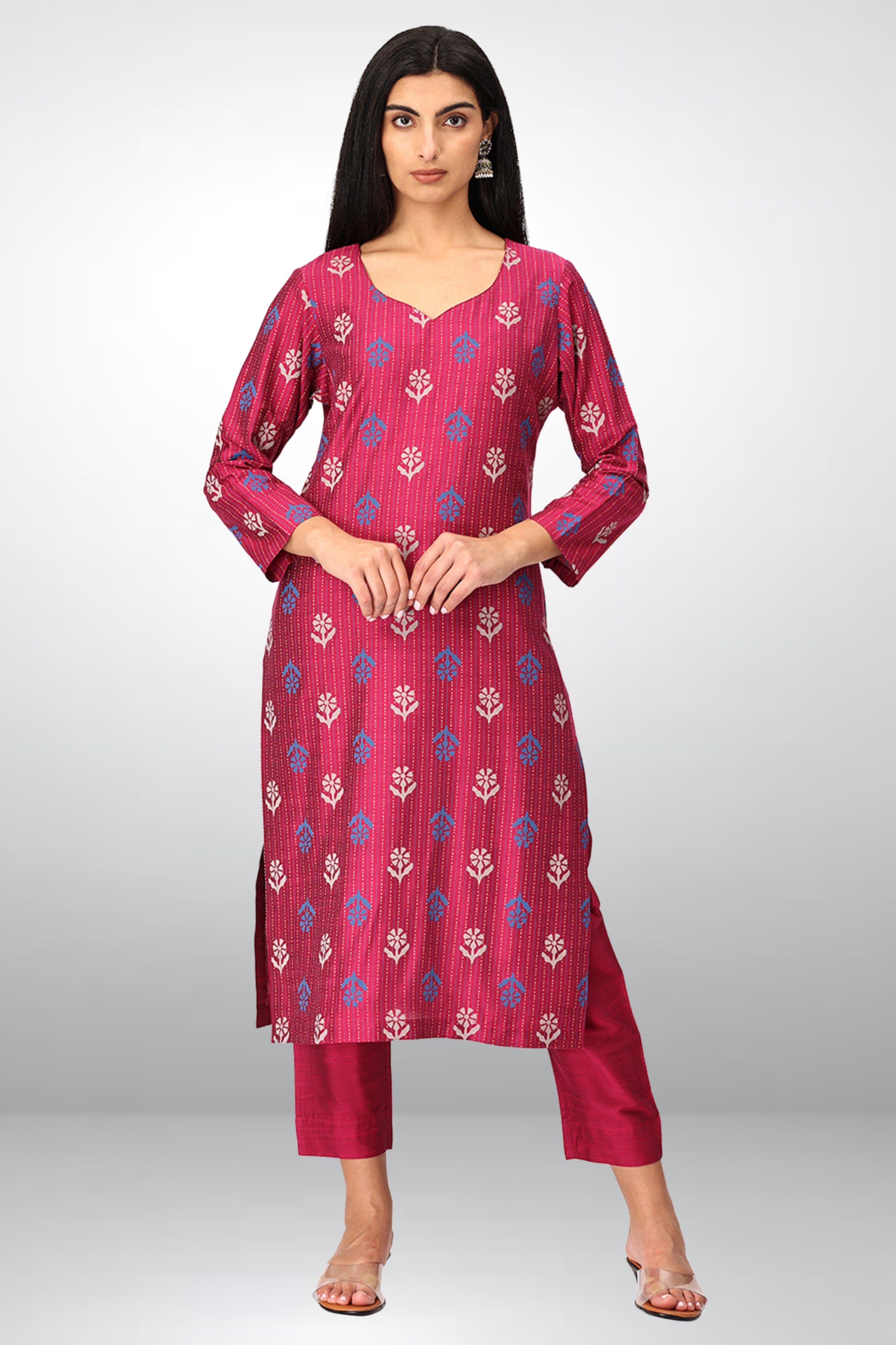 INAKSHINI Straight Magenta Kurti Set